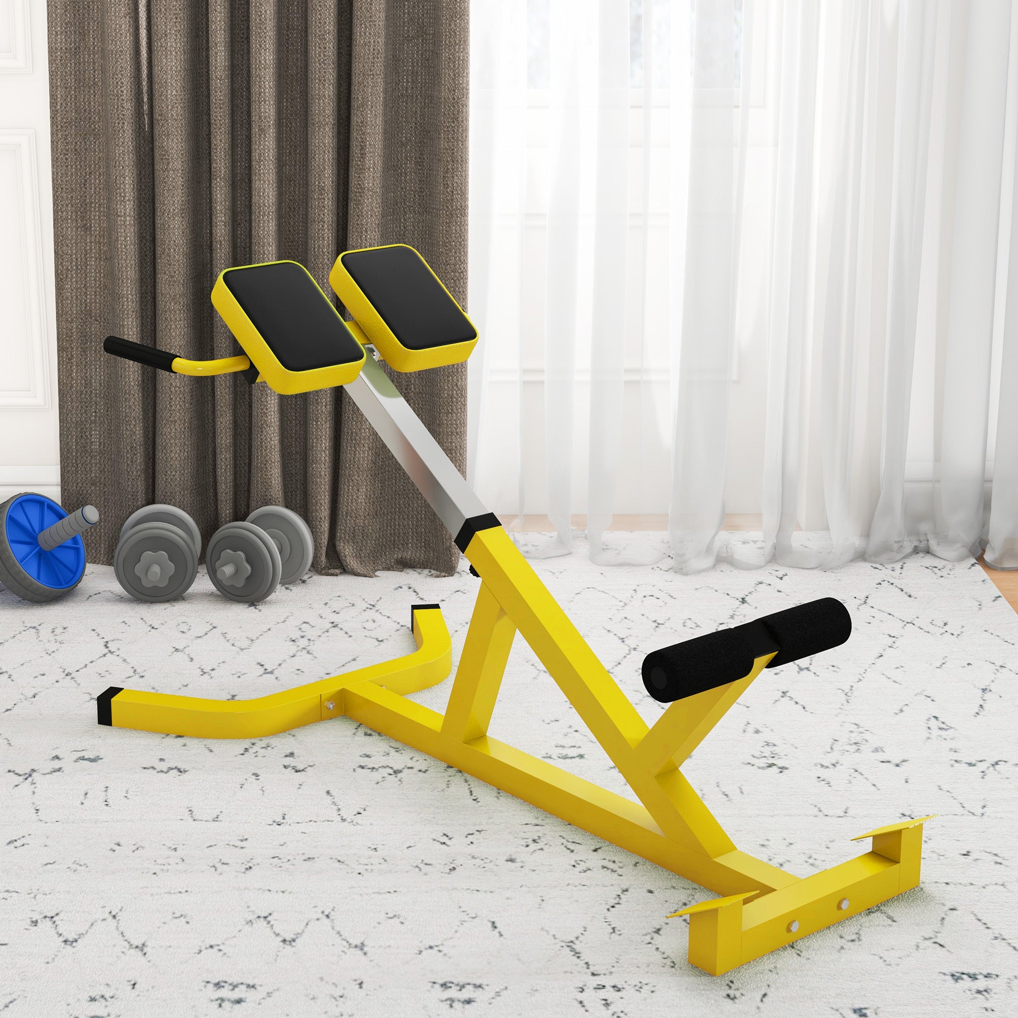 Soozier Roman Chair Back Extension Machine, Height Adjustable Hyperextension Bench with Dip Bars, Multi-Functional for Back, Core, Arms and Whole-Body Training, Yellow