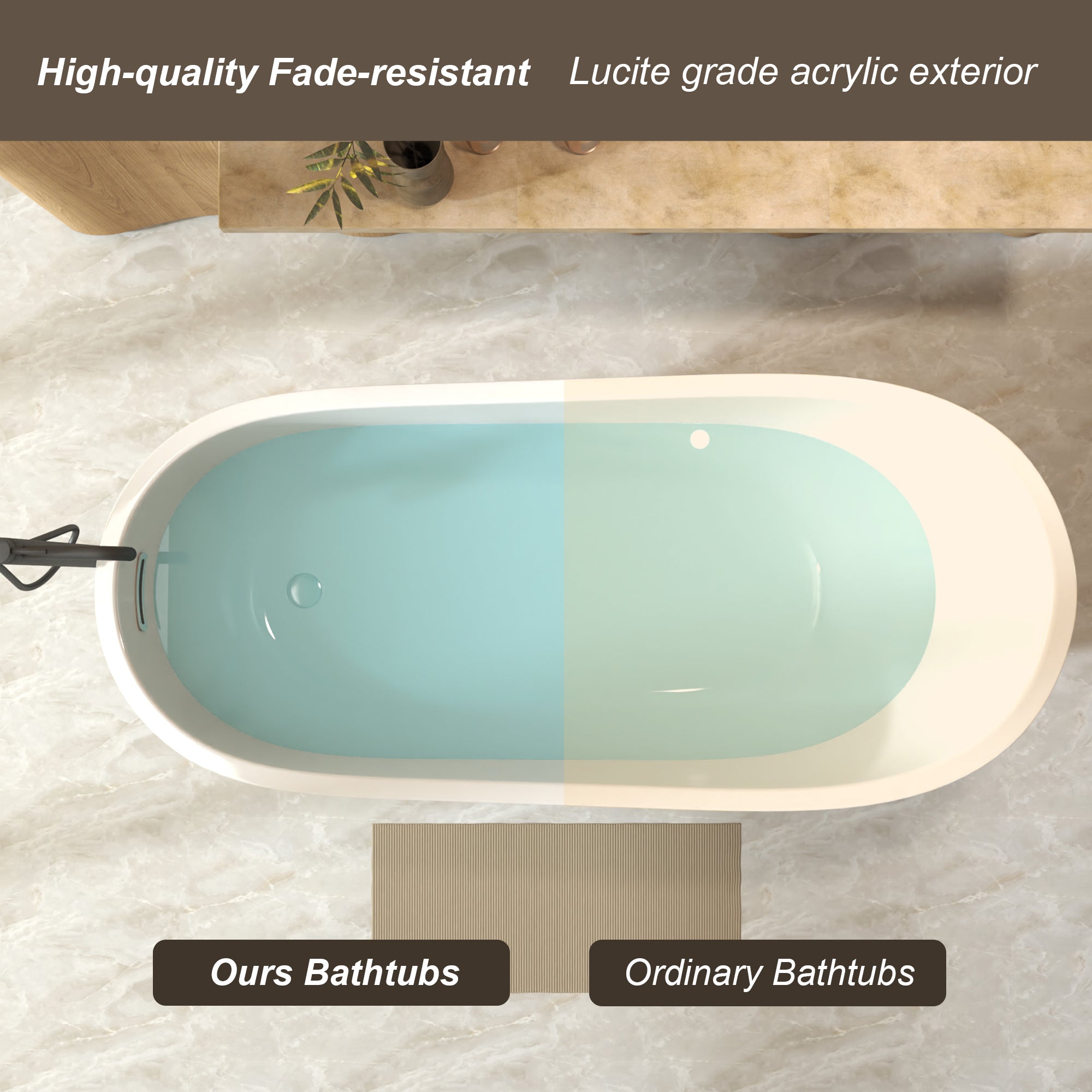 Gloss white freestanding slipper bathtub, interior basin view