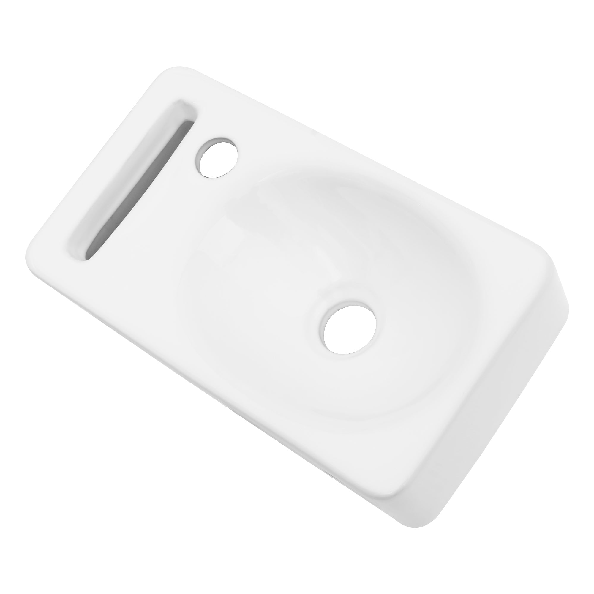 15.75x8.69 Inch White Ceramic Rectangle Wall Mount Bathroom Sink with Single Faucet Hole