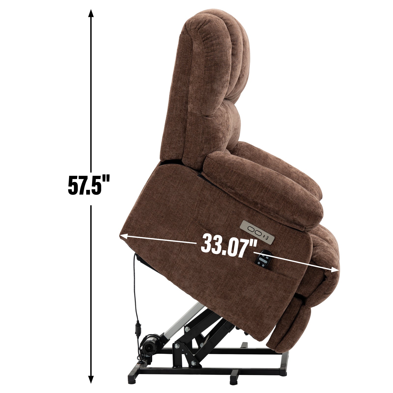 23" Seat Width and High Back Large Size Chenille Power Lift Recliner Chair with 8-Point Vibration Massage and Lumbar Heating, Brown