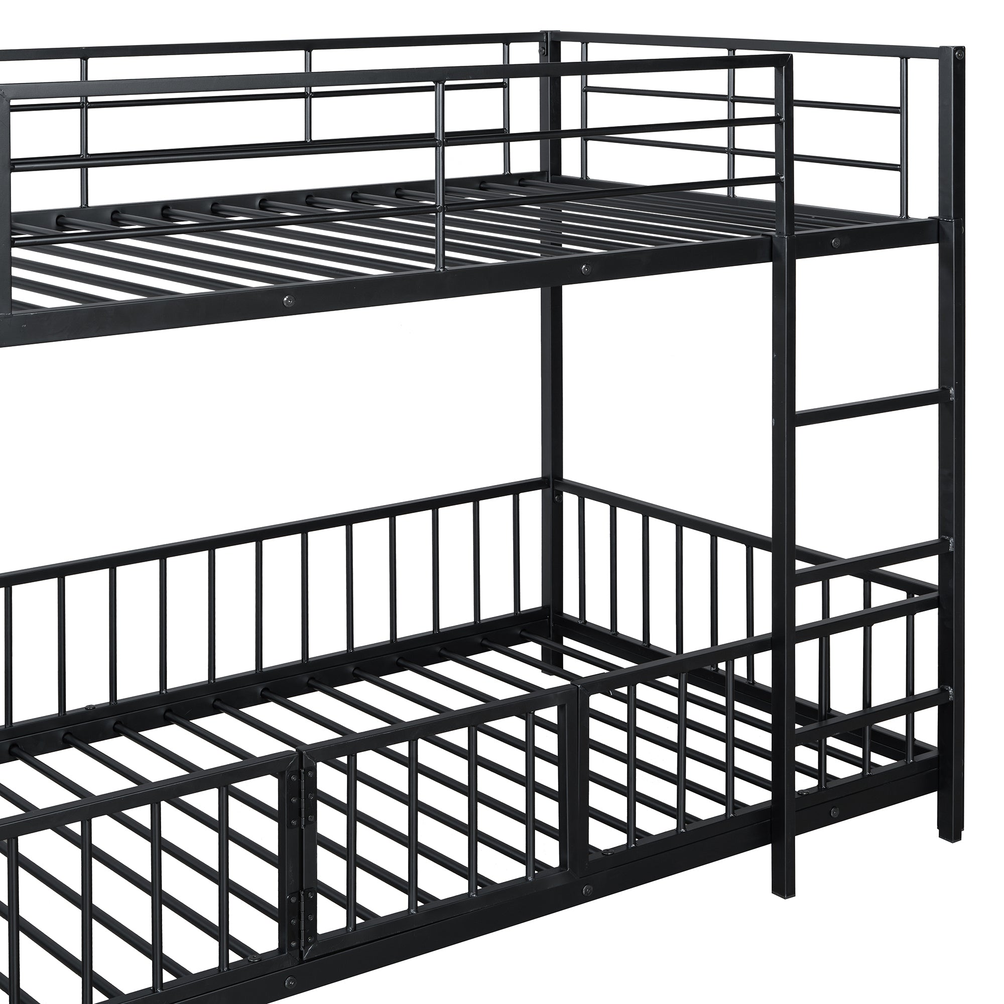 Twin over Twin Size Metal Bunk Bed with Slide and Guardrails, Black