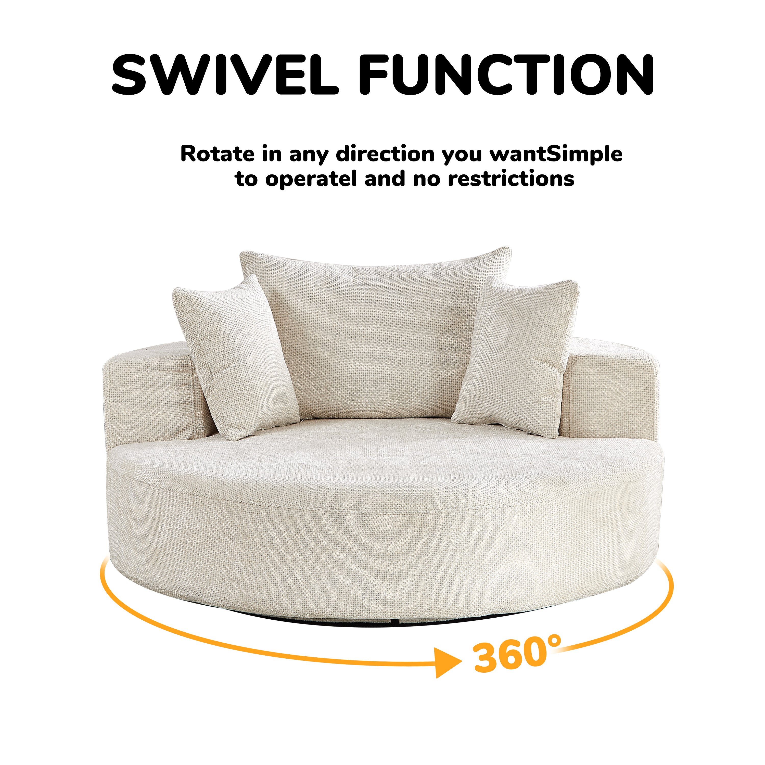 55''L Chenille Foam Single Swivel Chair, Fluffy Modern Sleeper, 360 Degree Swivel Chair for Living Room, Bedroom, Lounge and Projection Room