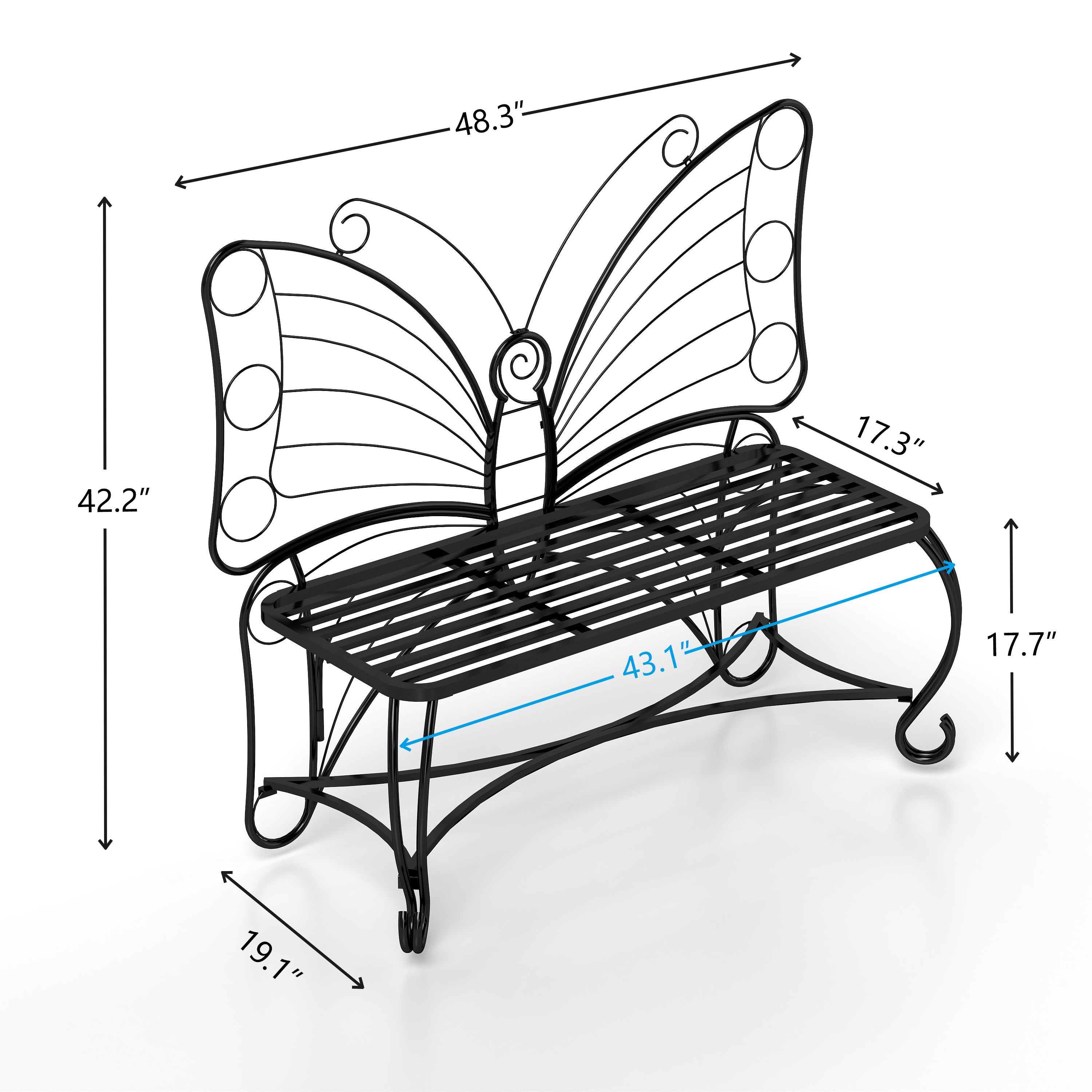 Butterfly Cast Metal Garden Bench, Outdoor Bench Patio Seat, Park Bench Outdoor Seating for Garden, Yard, Park, Entryway