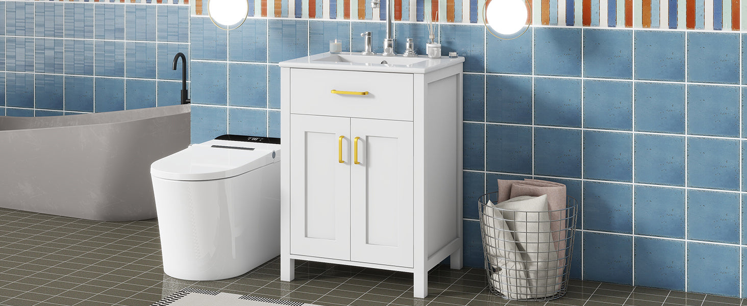 24"Bathroom Vanity Combo with Ceramic sink, Luxurious Space-Saving Vanity - W24"*D18"*H34"inch, 2 Soft-Close Doors