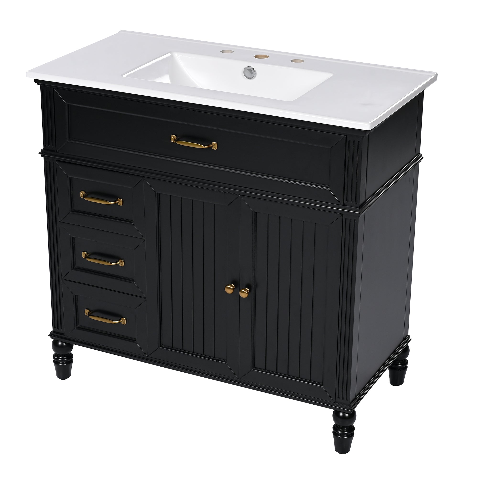 36" Bathroom Vanity with Sink, Black Bathroom Cabinet with Drawers, Solid Frame and MDF Board, One Package