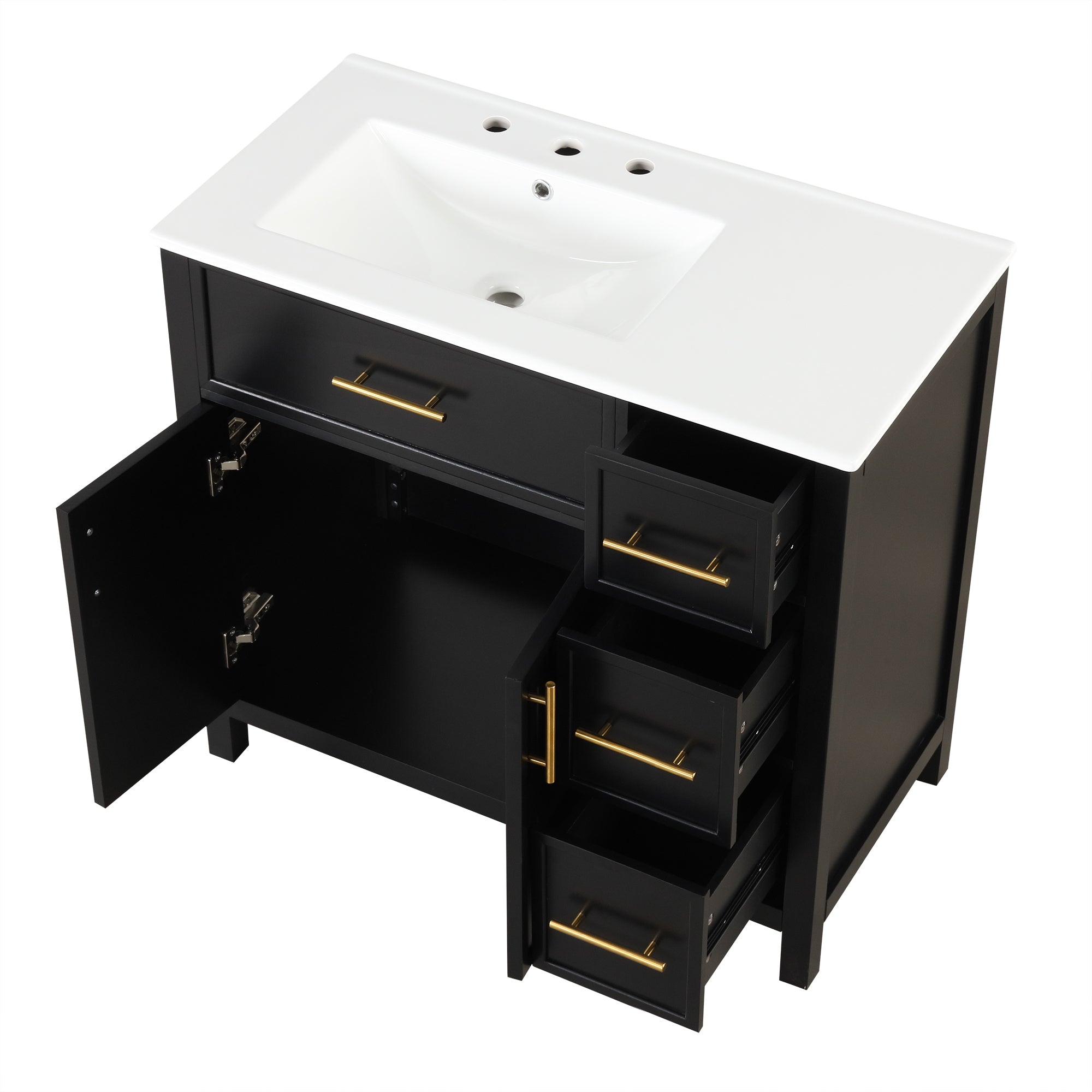 36" Bathroom Vanity with Sink Top, Bathroom Vanity Cabinet with Two Doors and Three Drawers, Solid Wood , MDF Boards ,One Package, Black