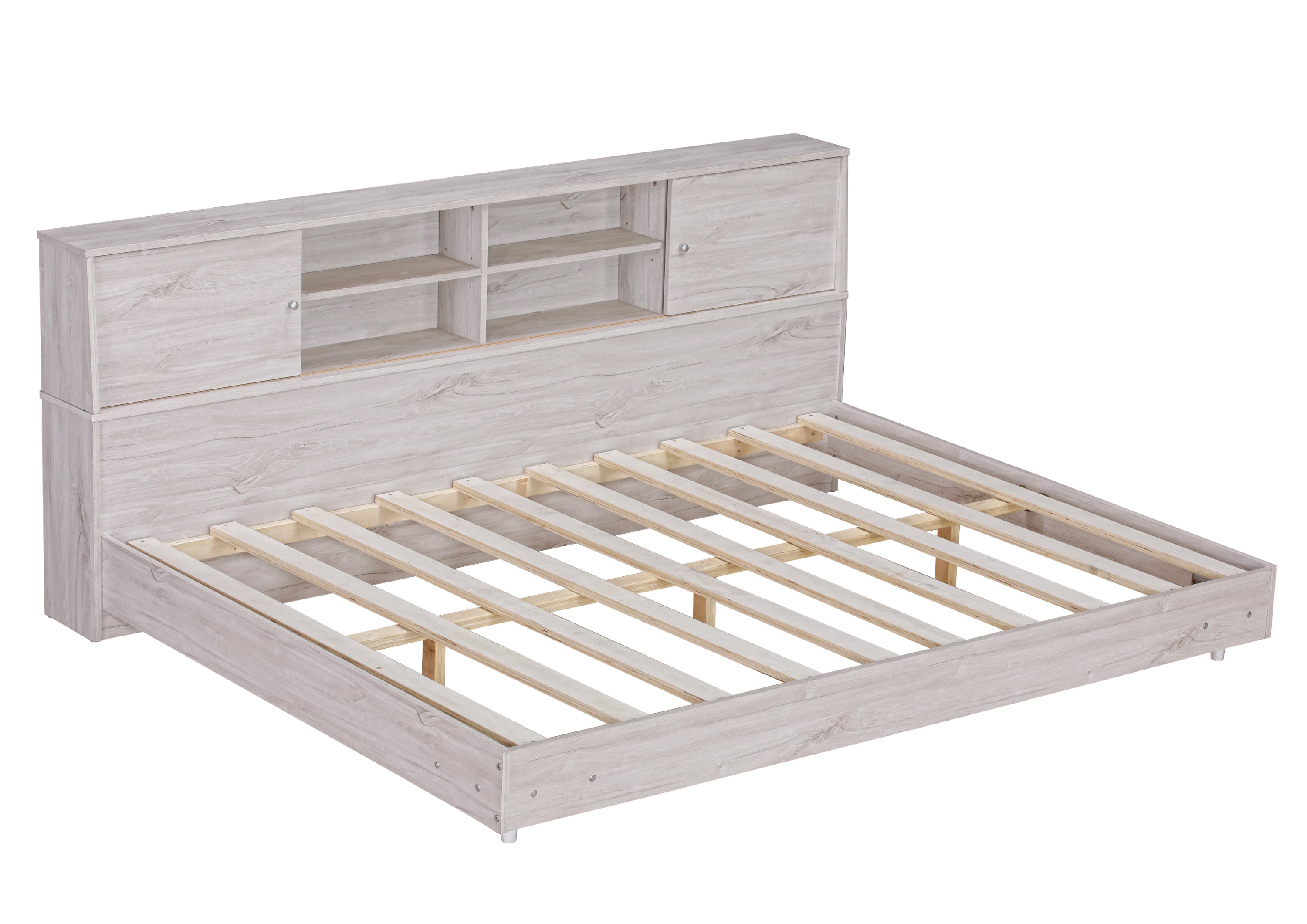 Full Size Daybed Frame with Storage Bookcases,White Oak