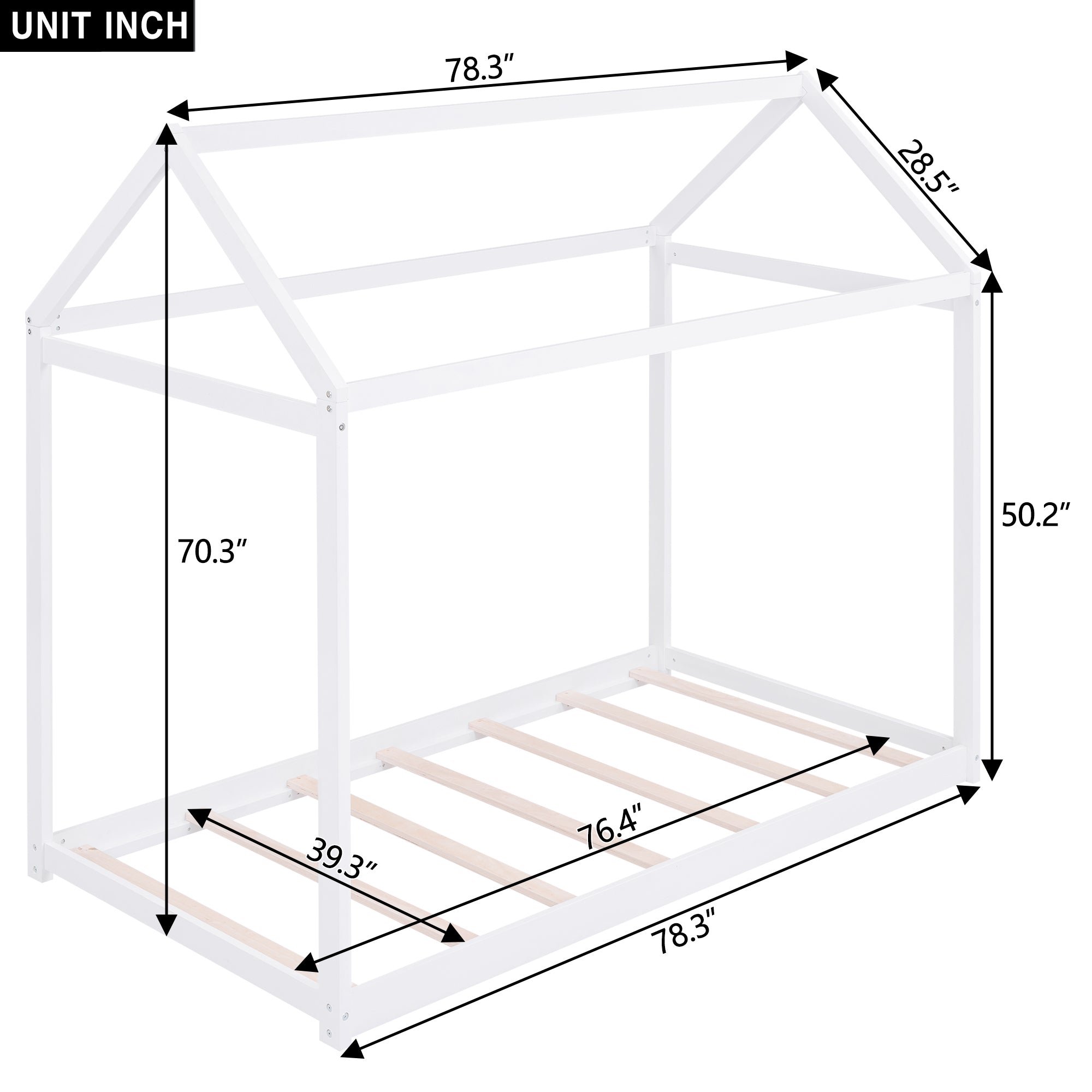 Twin Size Wooden House Bed, White