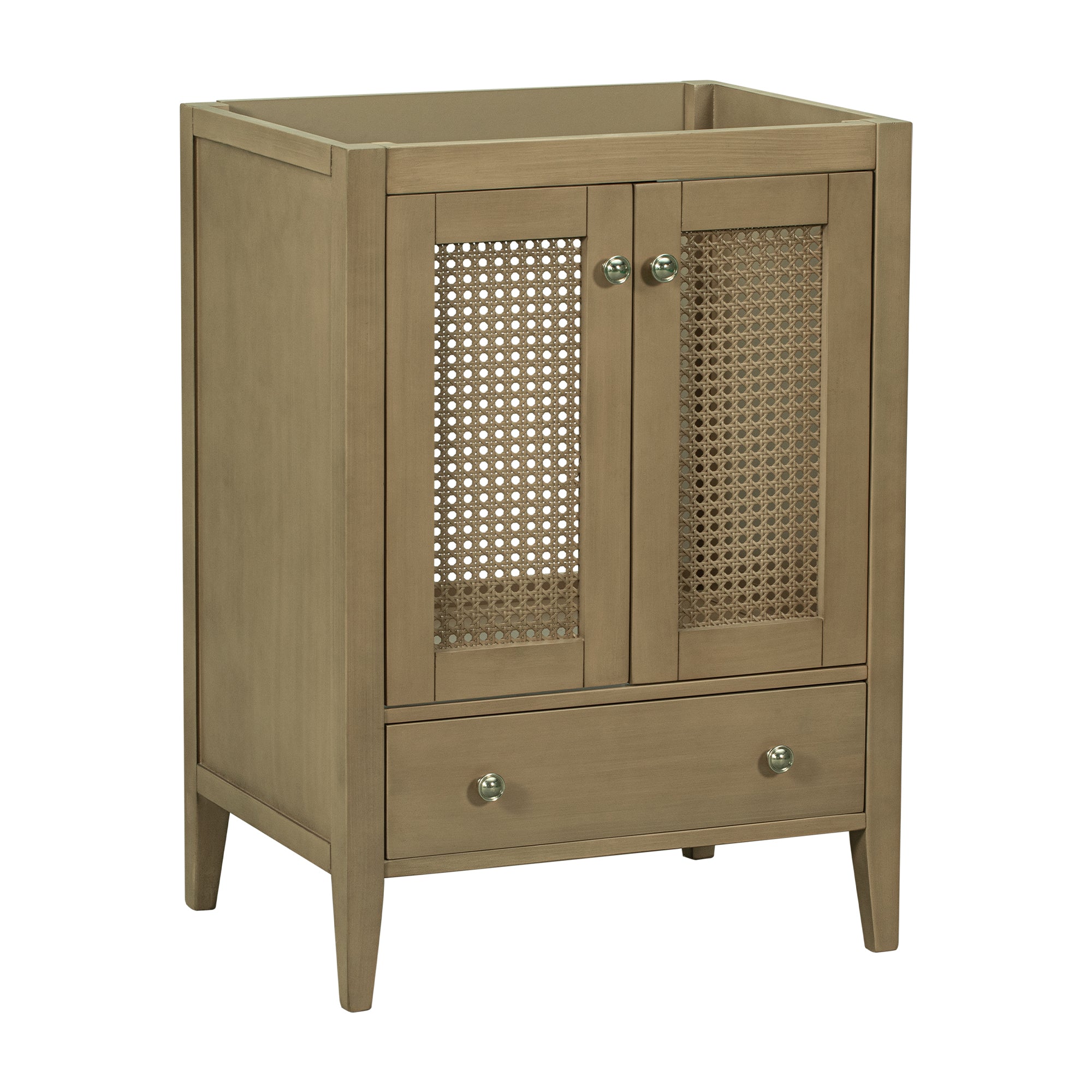 24" Bathroom Vanity without Sink, Base Only, Rattan Cabinet with Doors and Drawer, Solid Frame and MDF Board, Natural