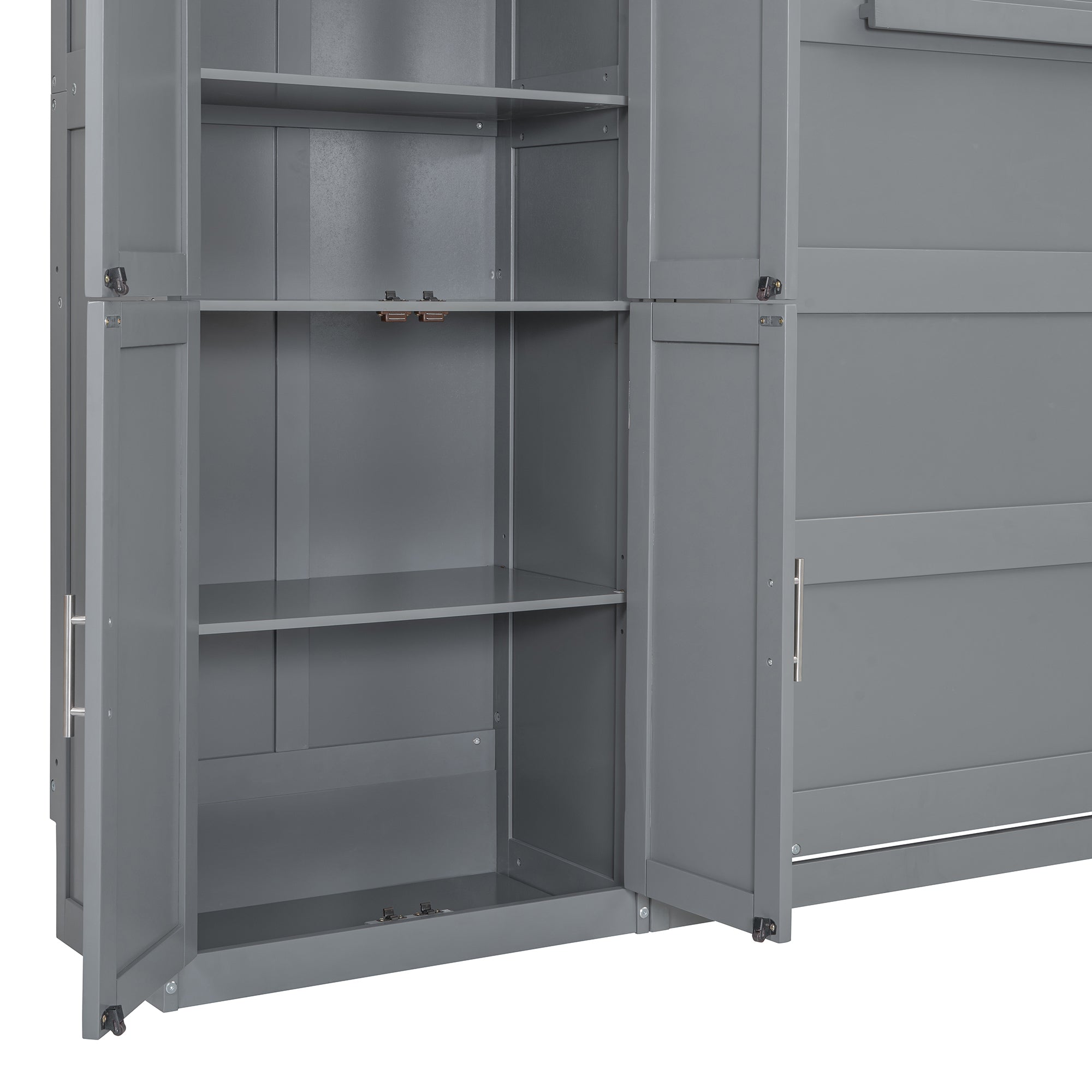 Queen Size Murphy Bed Wall Bed with Cabinets,Gray