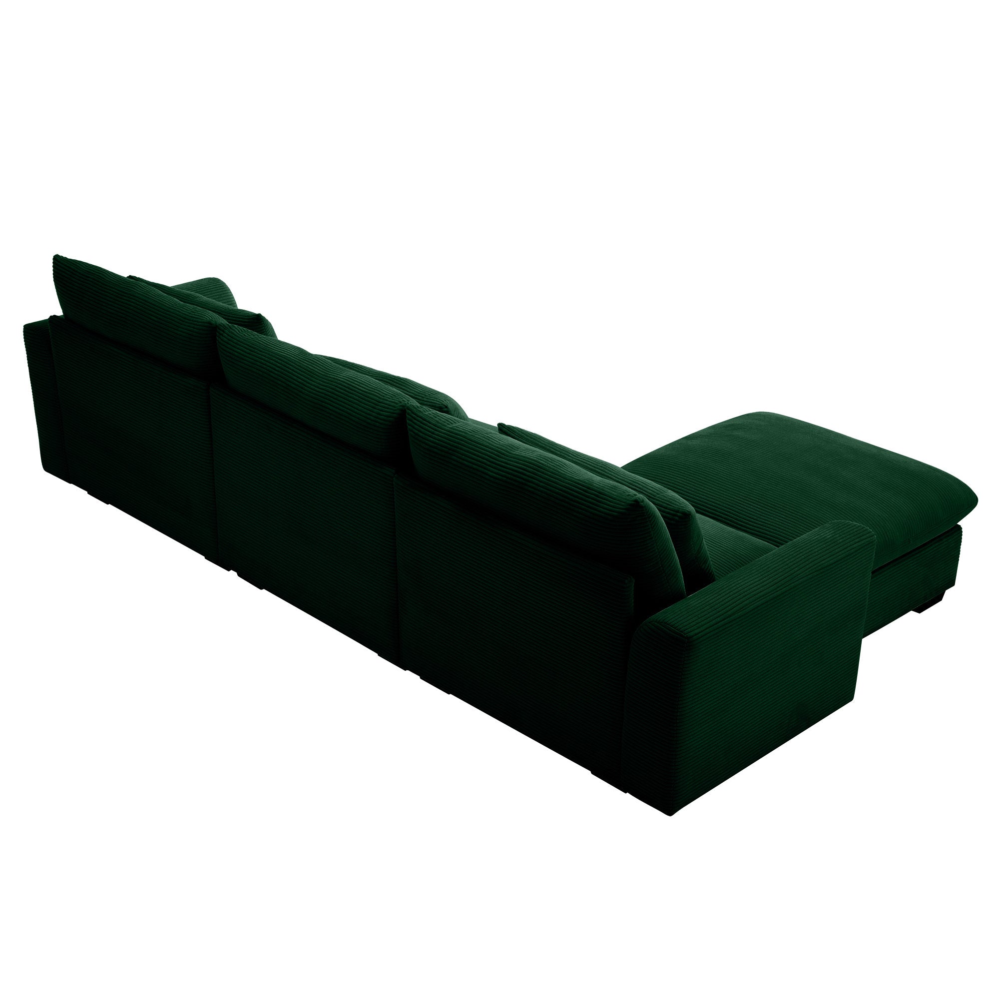 Corduroy Sectional Sofa,  L Shaped Couch with Storage Footstool and 3 Pillow, Sectional Couch for Living Room Apartment, Green