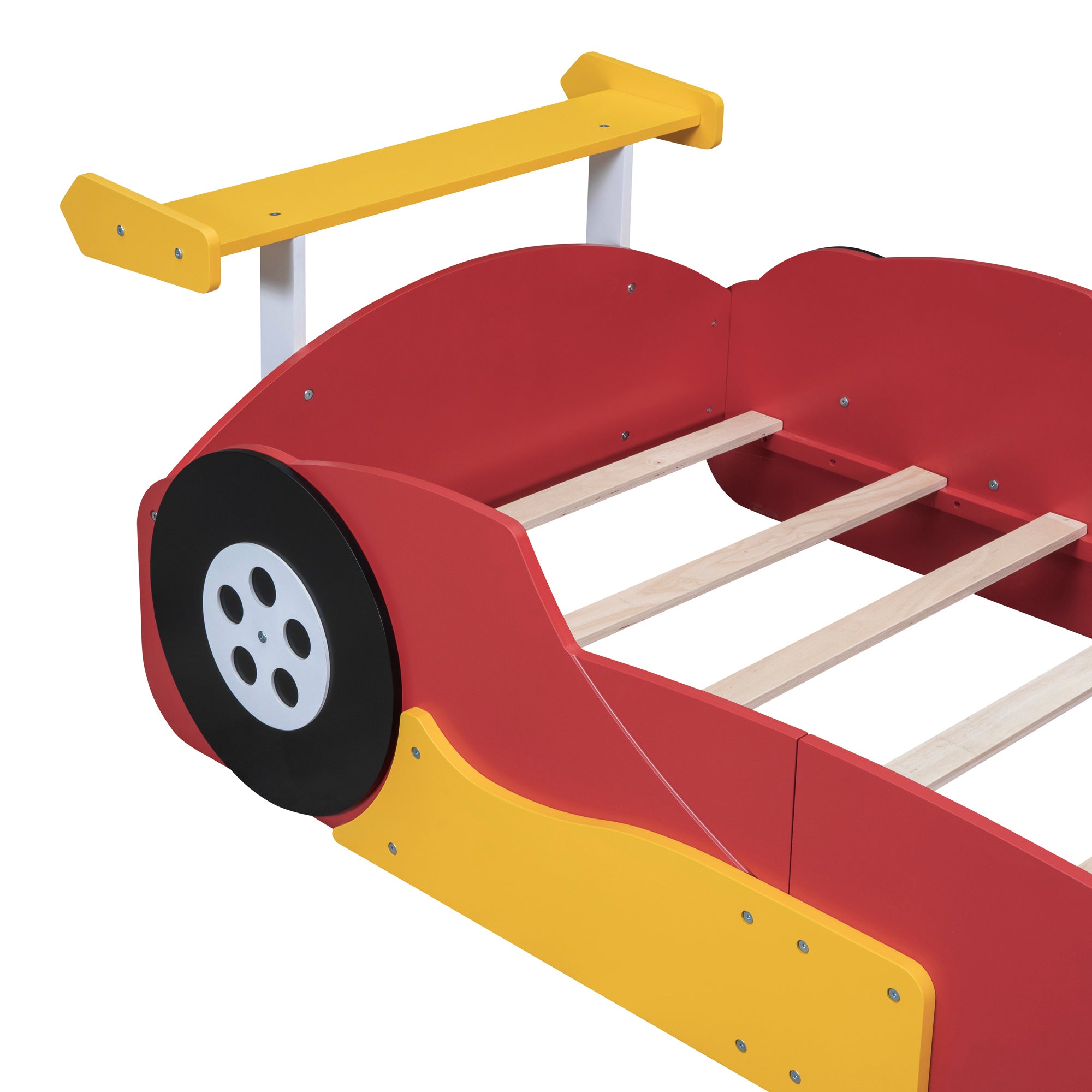 Twin Size Race Car-Shaped Platform Bed with Wheels,Red