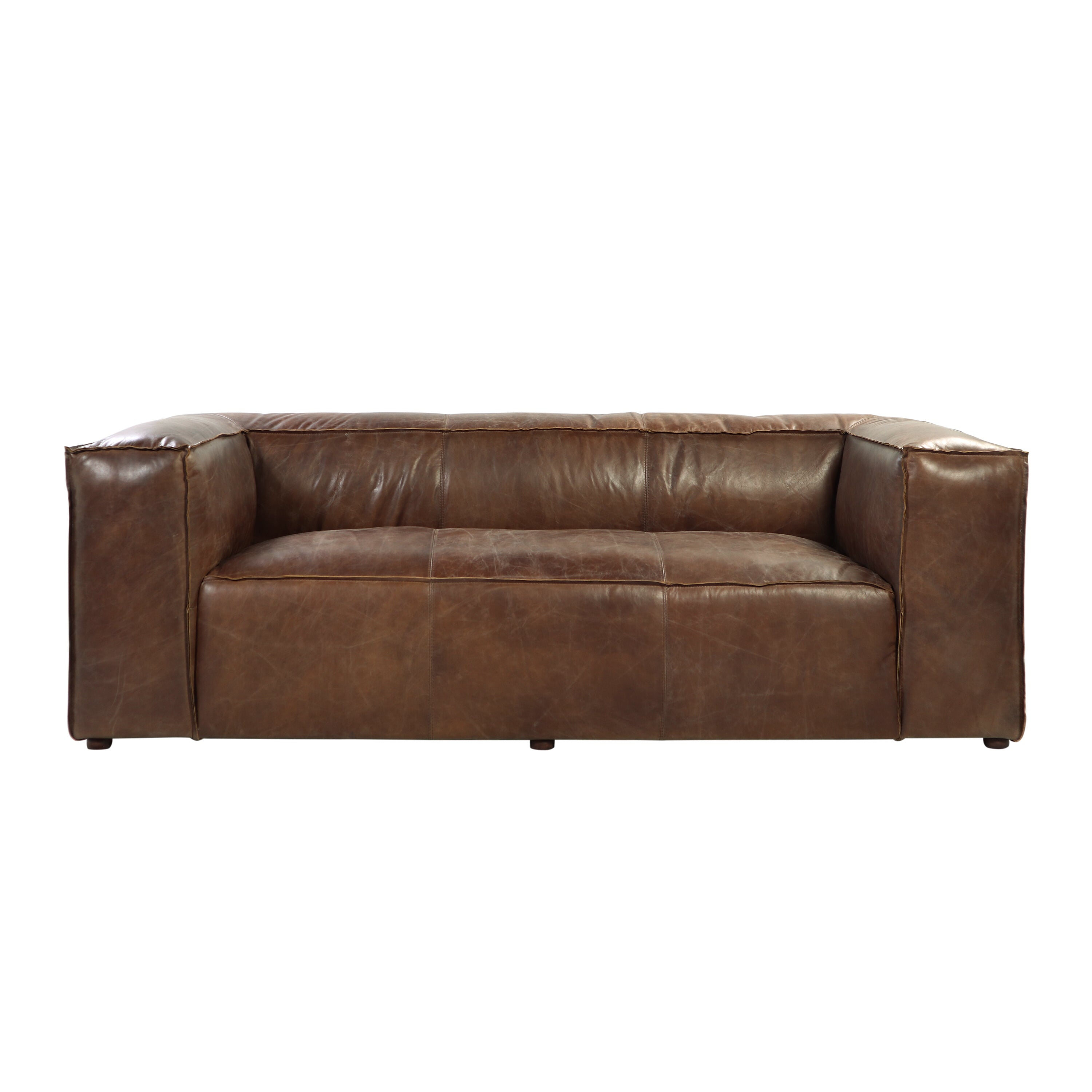 Brancaster Retro Brown Grain Leather & Aluminum Sofa