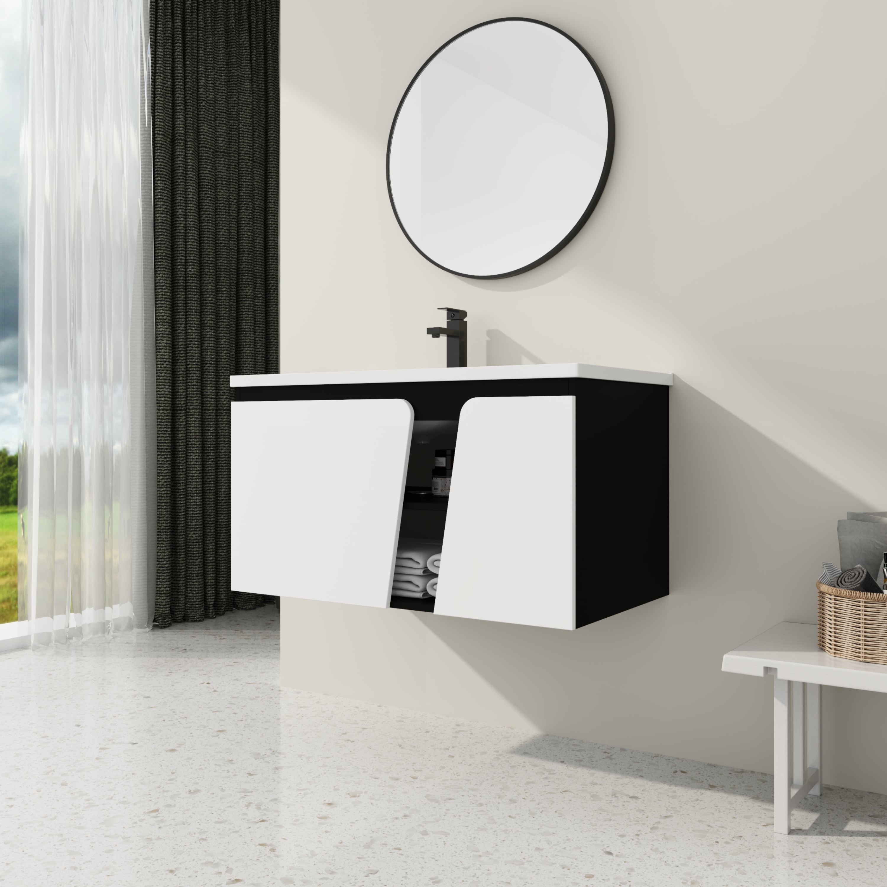 36'' Floating Wall-Mounted Bathroom Vanity With Ceramic Basin & Soft-Close Cabinet Door