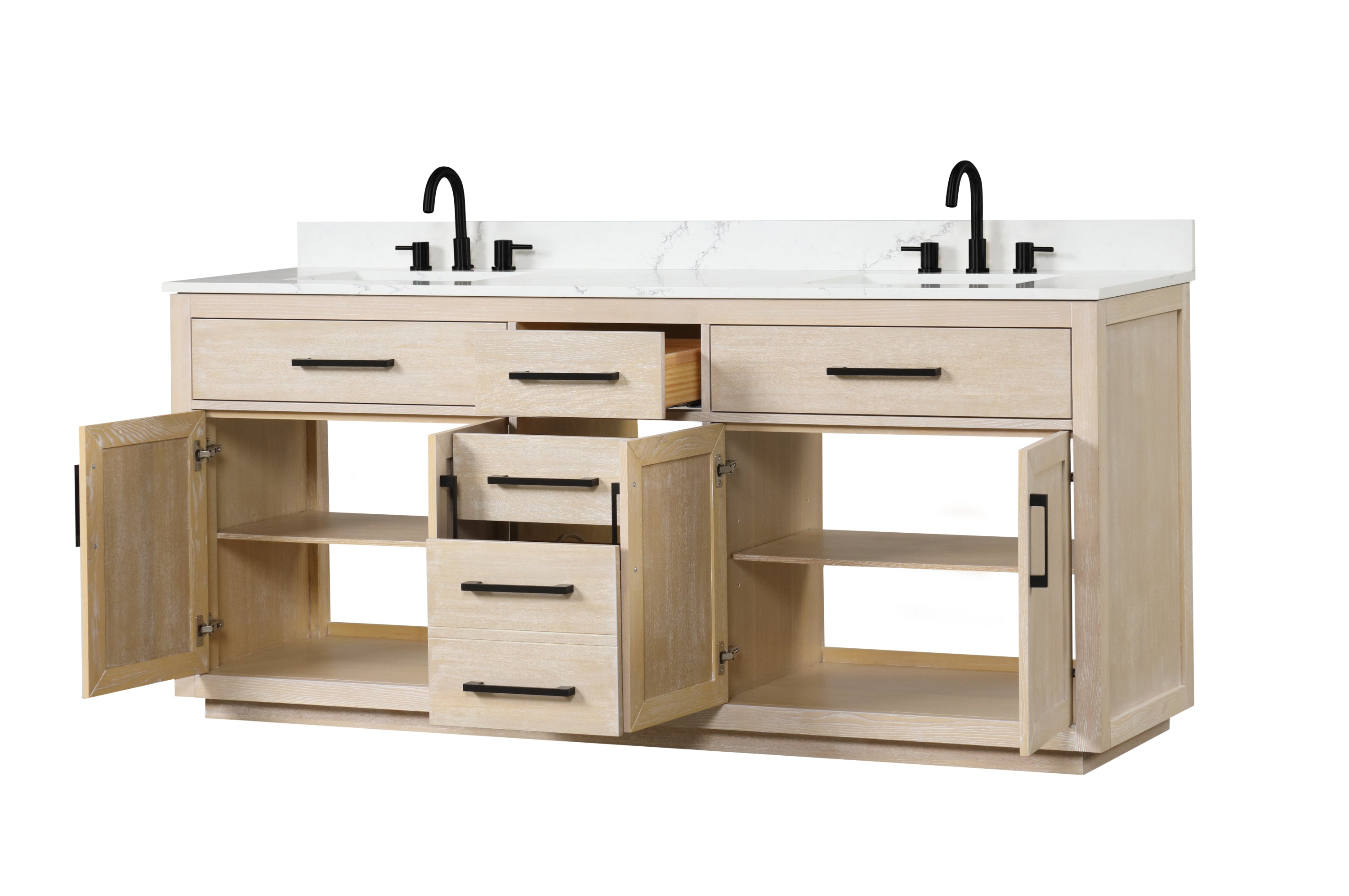 80" Bathroom Vanity with Double Sink, Freestanding Modern Bathroom Vanity with Soft-Close Cabinet and 3 Drawers, Solid Wood Bathroom Storage Cabinet with Quartz Countertop, Milk Oak