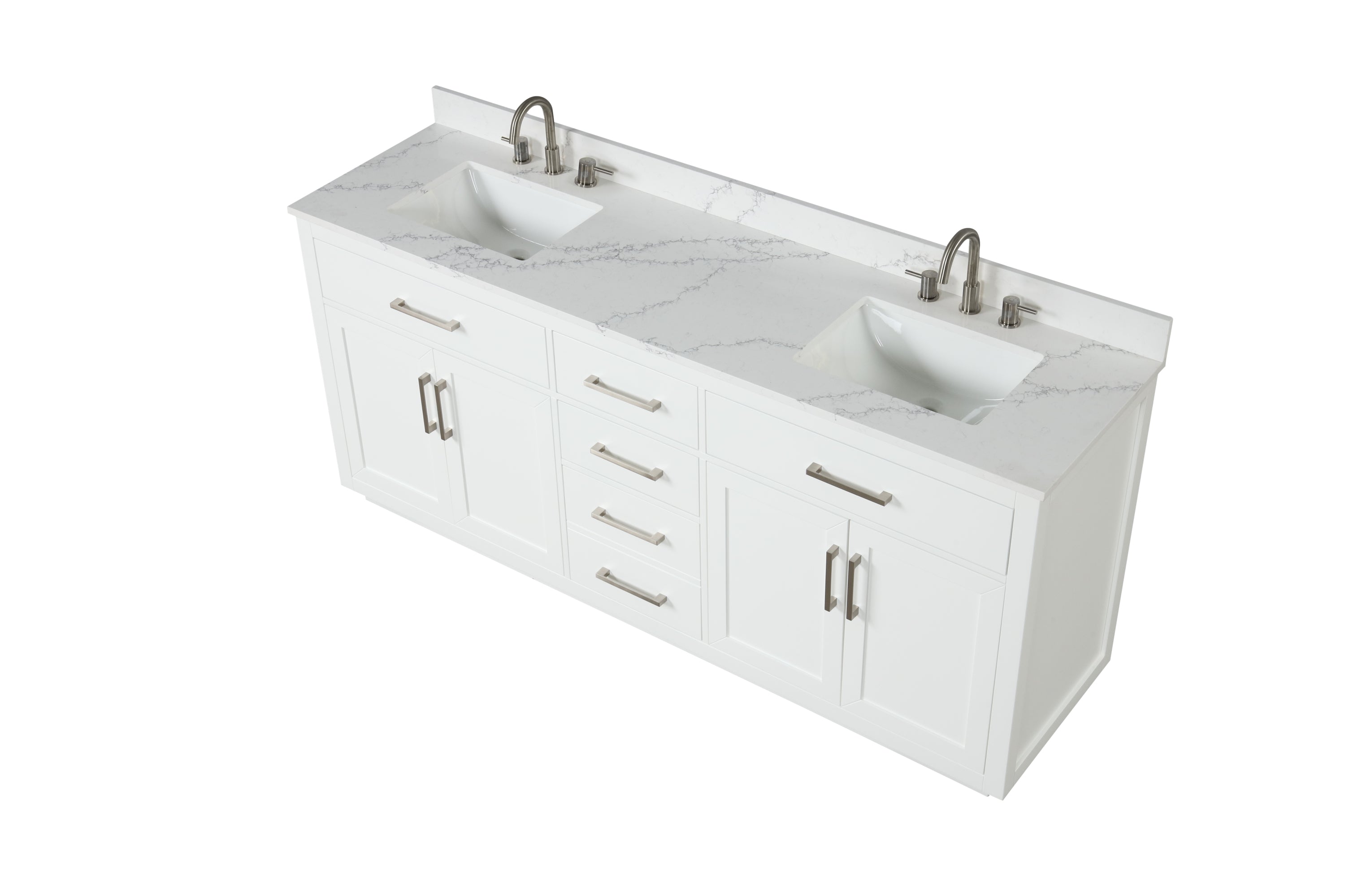 80" Bathroom Vanity with Double Sink, Freestanding Modern Bathroom Vanity with Soft-Close Cabinet and 3 Drawers, Solid Wood Bathroom Storage Cabinet with Quartz Countertop, White