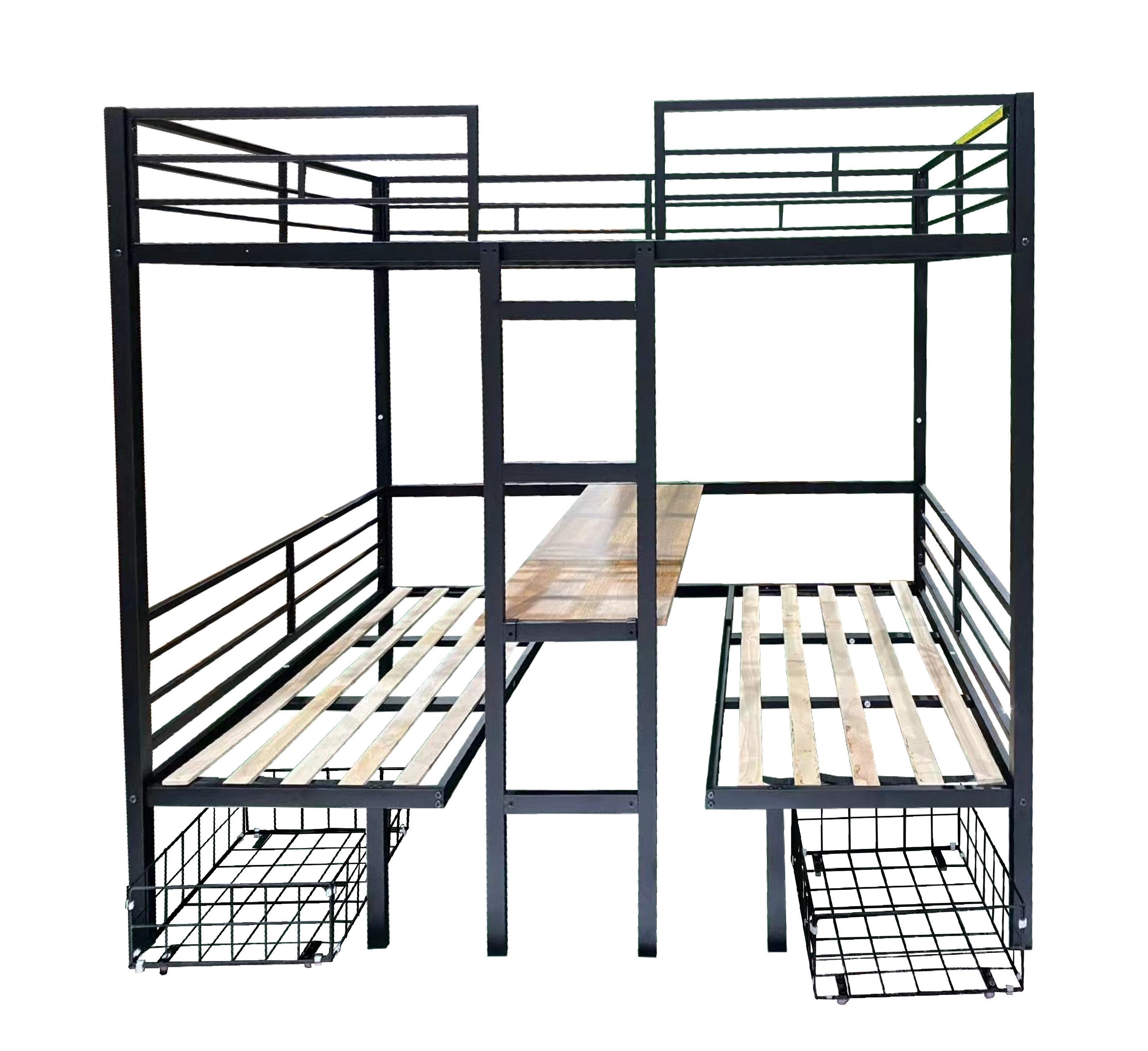 Full Size Loft Bed with Table Set Transformable to Full over Full Bunk