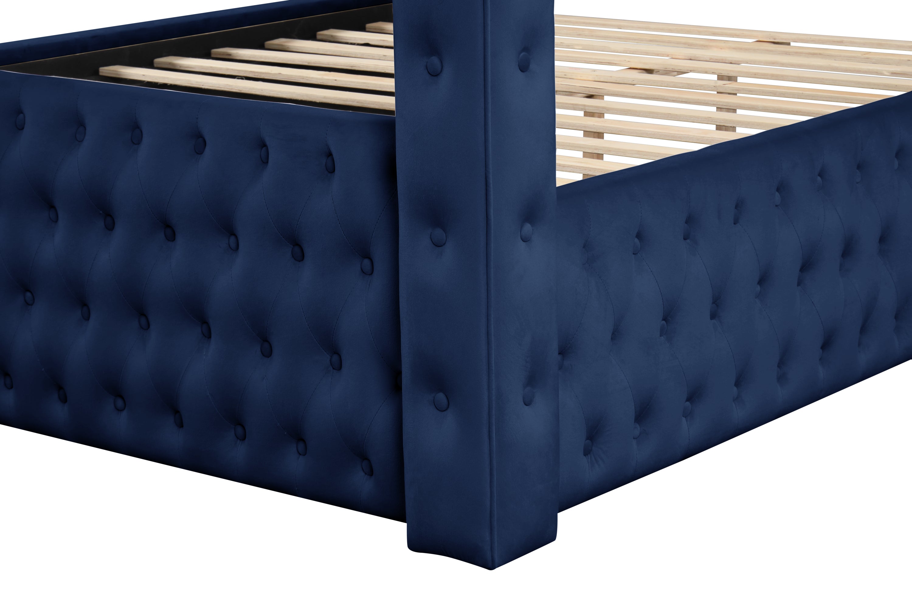 luxurious Four-Poster Full Bed Made with Wood in Navy