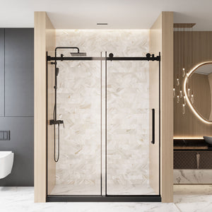 48 x 76 in Frameless Single Sliding Square-Tube Shower Door - 48 x 76 in / Matte Black / Square Tube view 1