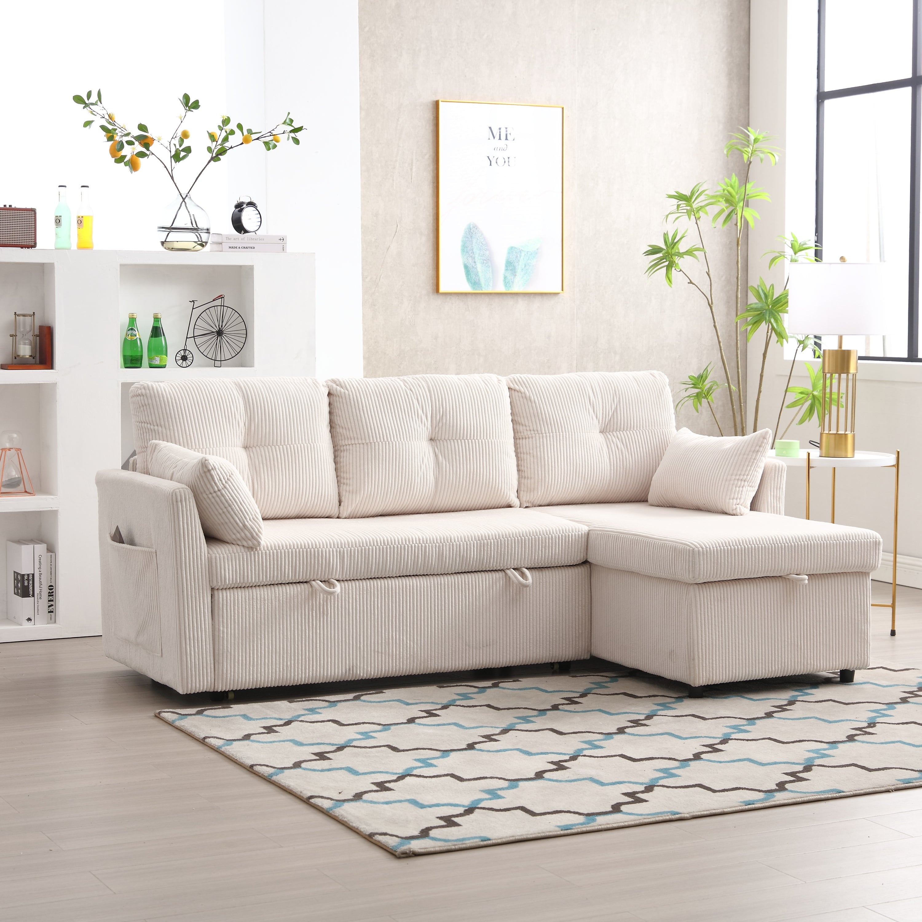 UNITED WE WIN-Furniture, modular L-shaped sofa, modular long sofa with reversible chaise lounge, Sofa bed, Sleeper sofa, modular sofa combination with storage seats.