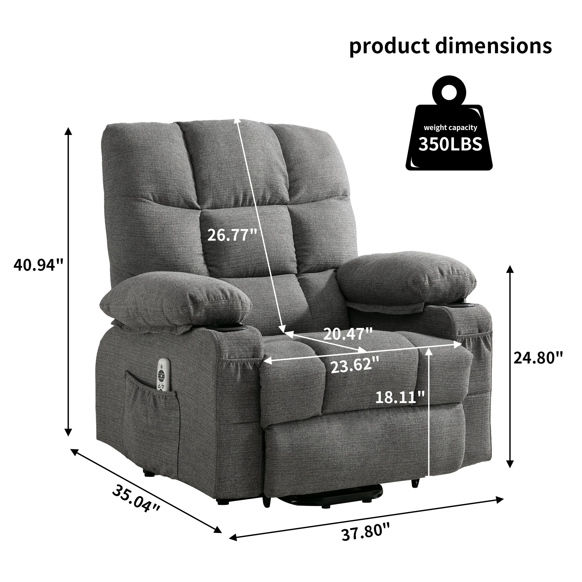 Power Lift Recliner Chair Recliners for Elderly with Heat and Massage Recliner Chair for Living Room with Infinite Position and Side Pocket,USB Charge Port.SMOKYGREY