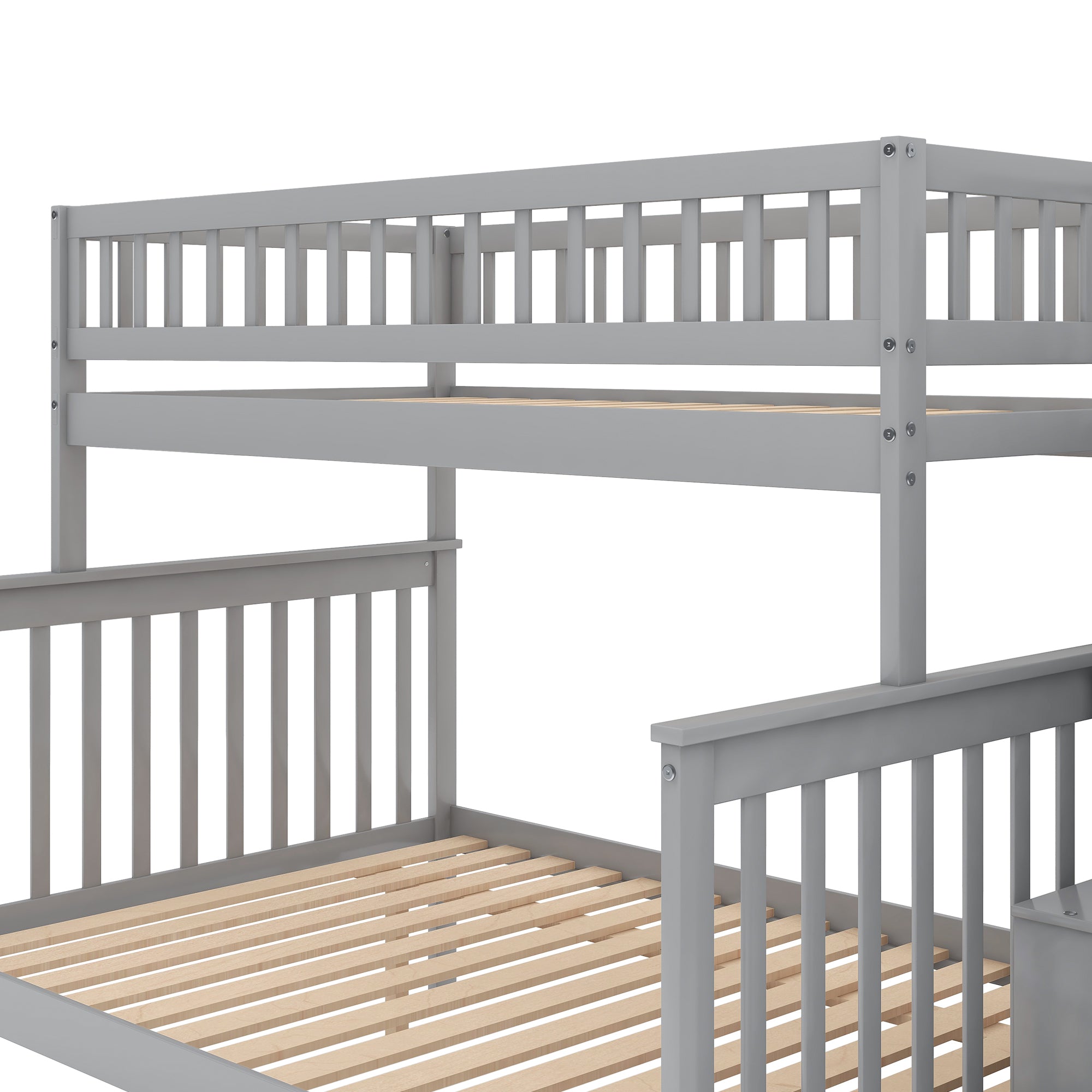 Twin over Full Stairway Bunk Bed with Storage, Gray