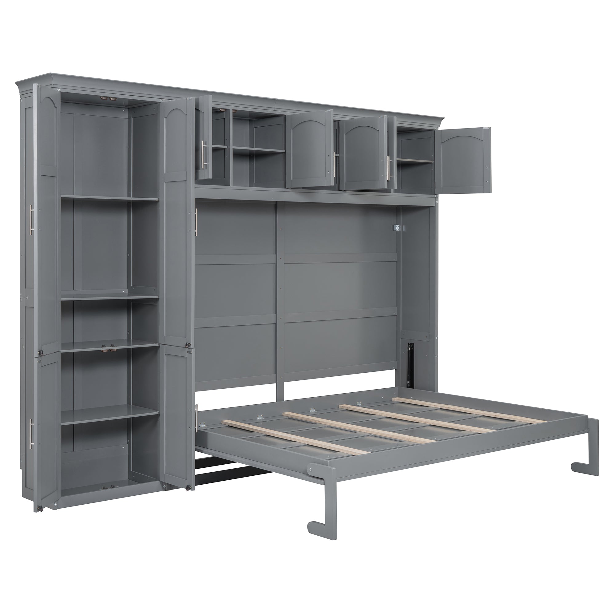 Queen Size Murphy Bed Wall Bed with Cabinets,Gray