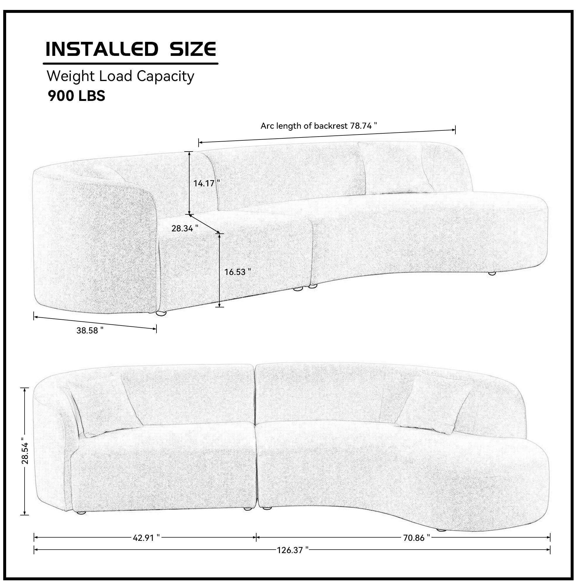 Luxury Modern Style Living Room Upholstery Curved Sofa with Chaise 2-Piece Set, Right Hand Facing Sectional,  Boucle Couch, White