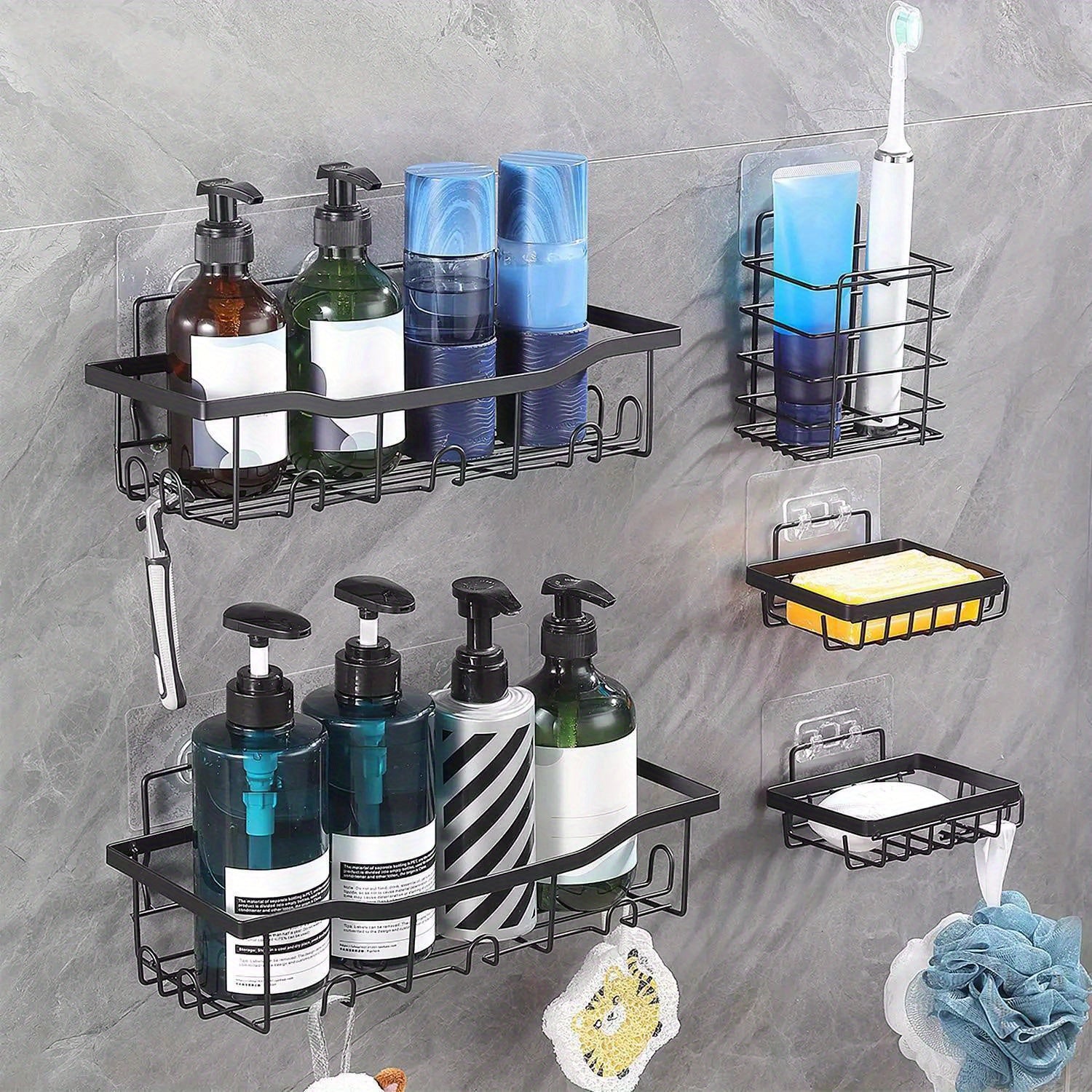 5-Piece Shower Caddy Set – Wall Hanging Bathroom Organizer & Corner Rack