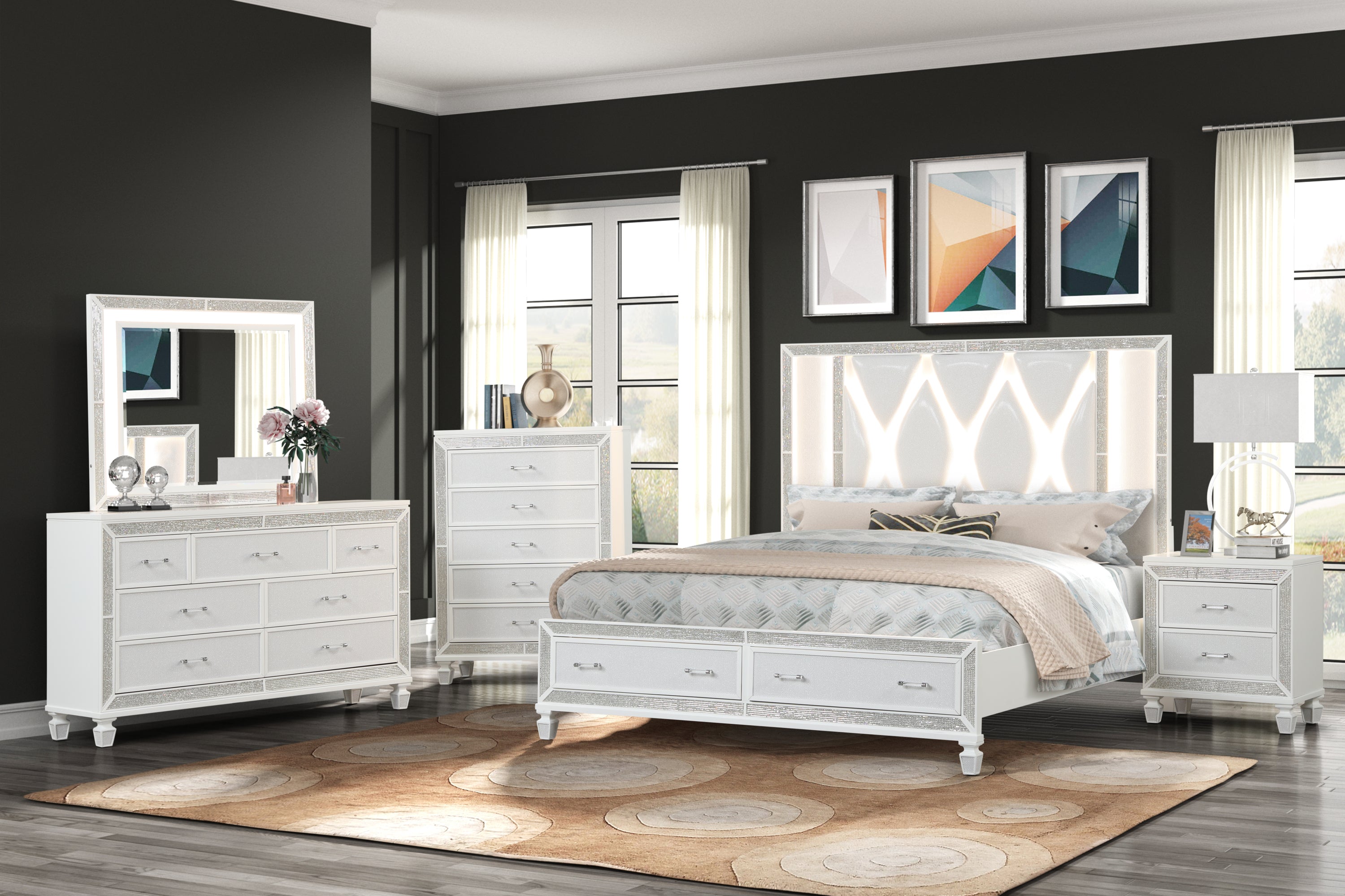 Crystal Queen Storage Bed Made With Wood Finished in White