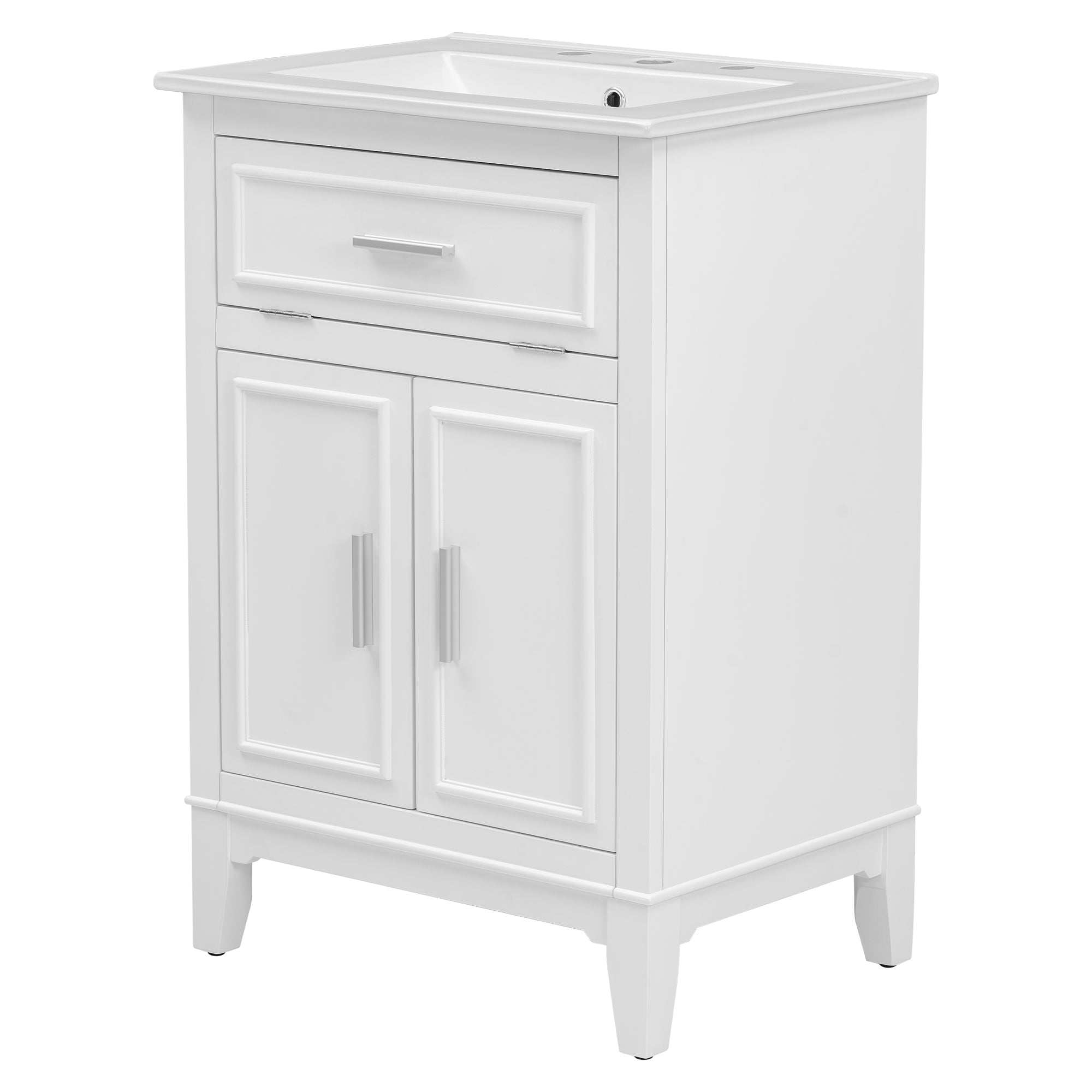 24" Bathroom Vanity with Sink, Bathroom Vanity Cabinet with One Flip Drawer and Doors, Solid Wood and MDF, White