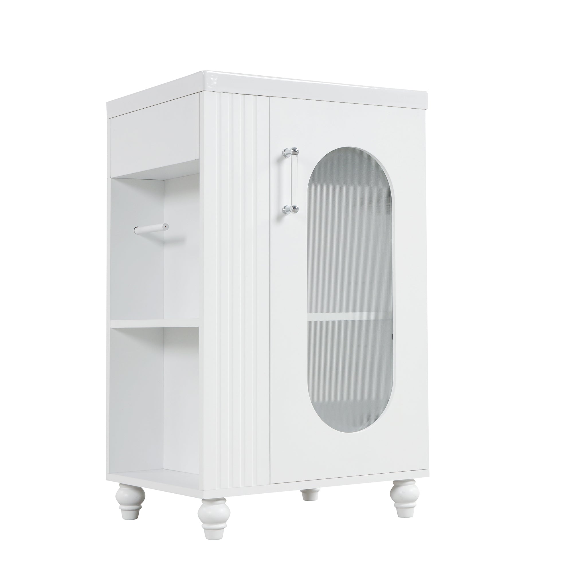 20" Bathroom Vanity with Sink, Bathroom Vanity Cabinet with Two-tier Shelf, Adjustable Shelf, Solid Wood and MDF, White