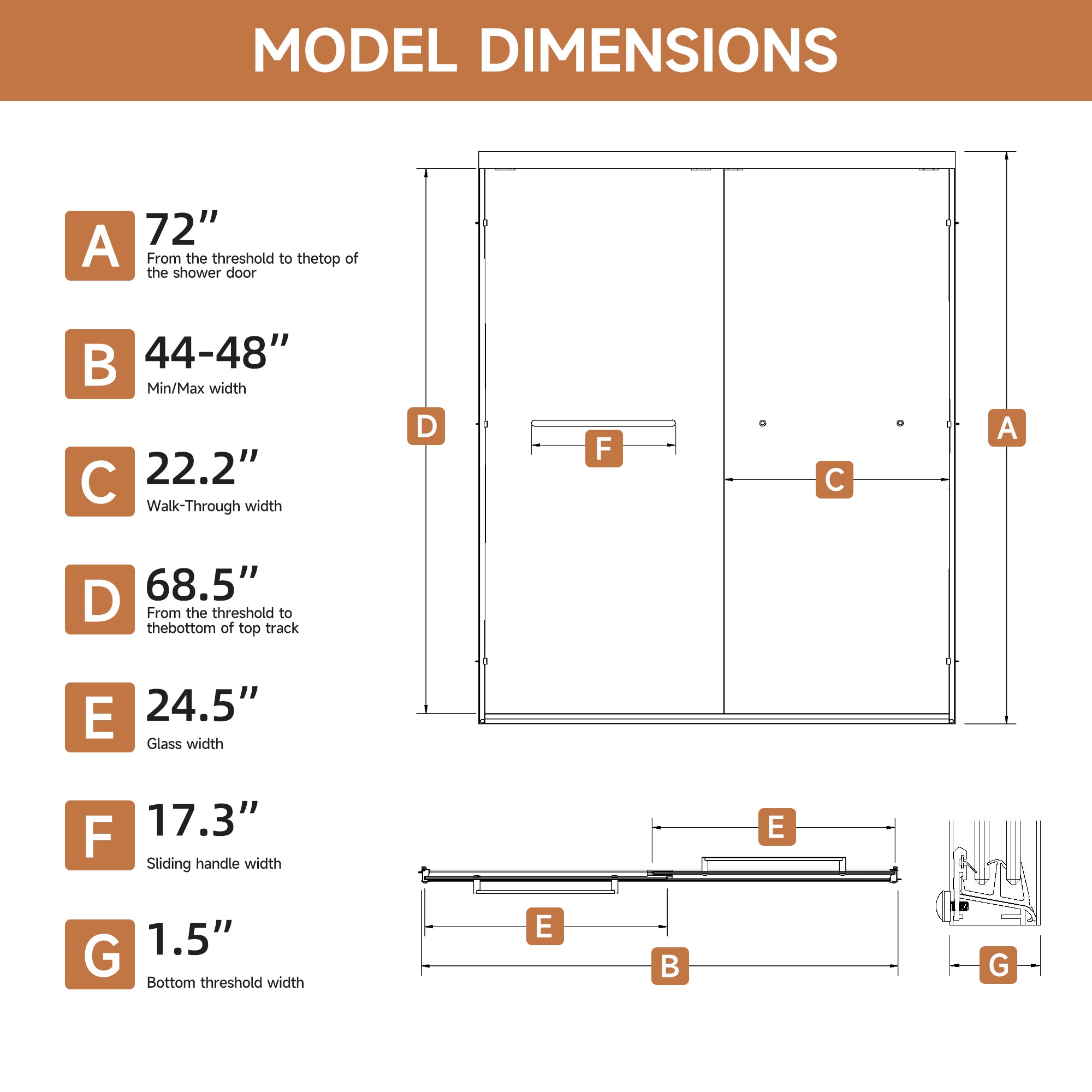 44-60 x 72 in Frosted Framed Double Sliding Shower Door - 44-48 x 72 in / Frosted Glass / Matte Black view 4