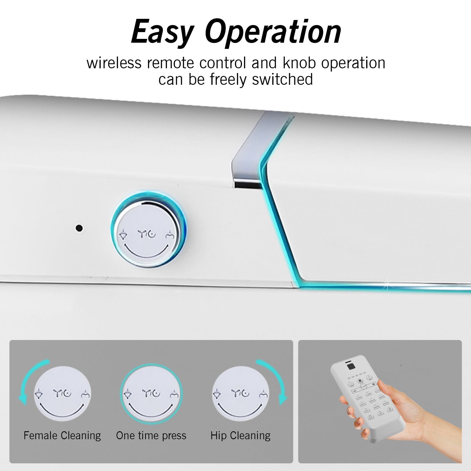 Smart Toilet Bidet Combo with Foot Sensor Open Cover/Seat, Self-Cleaning Nozzle, Heated Seat, Night Light, Knob Control, Power Outage Flushing, Soft Close, Auto Flush, with Remote Control