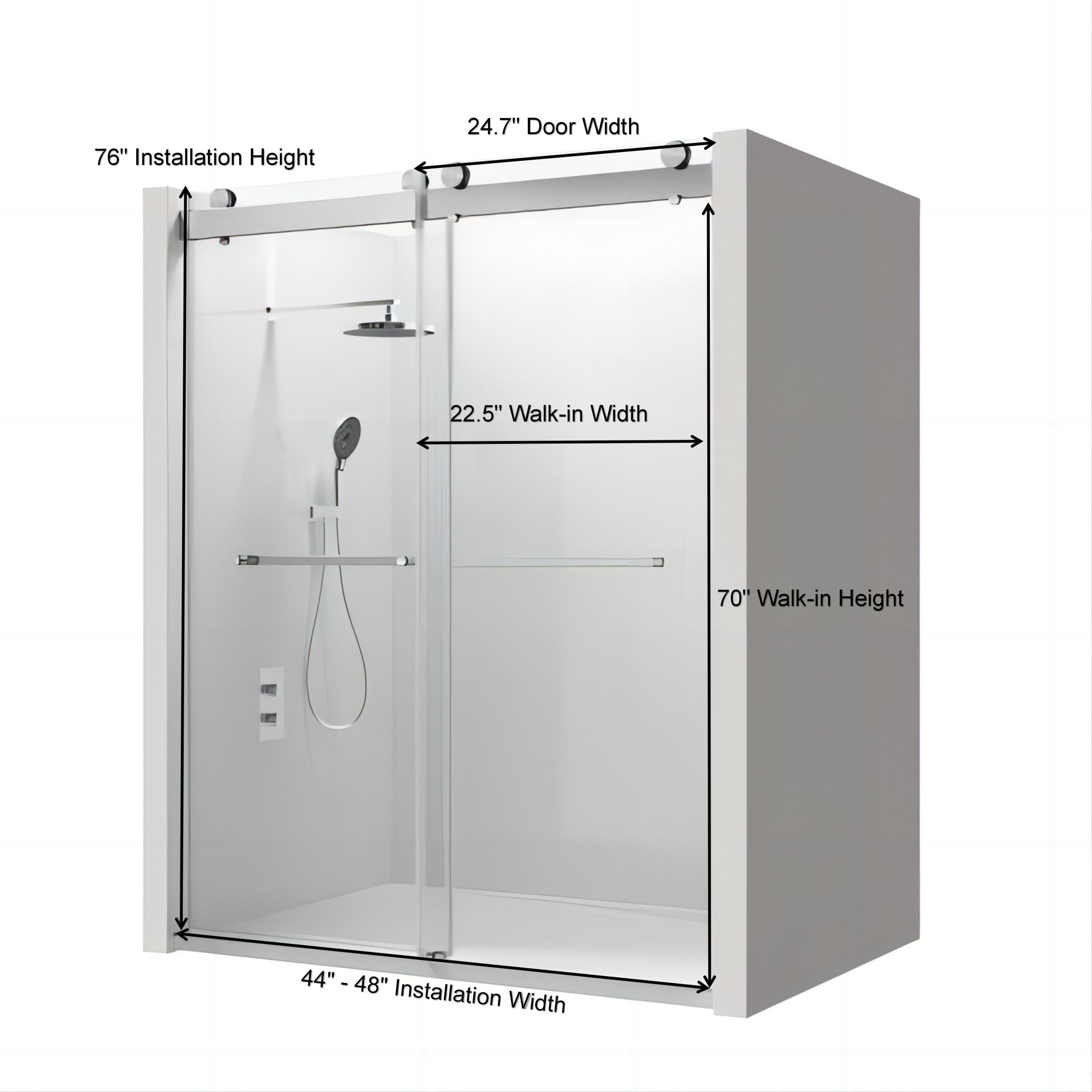 Double Sliding Frameless Soft-Close Shower Door,44-48"W x 76"H  Premium 3/8 Inch (10mm) Thick Tampered Glass and Easy-cleaning Coating in Chrome 23D02-48C