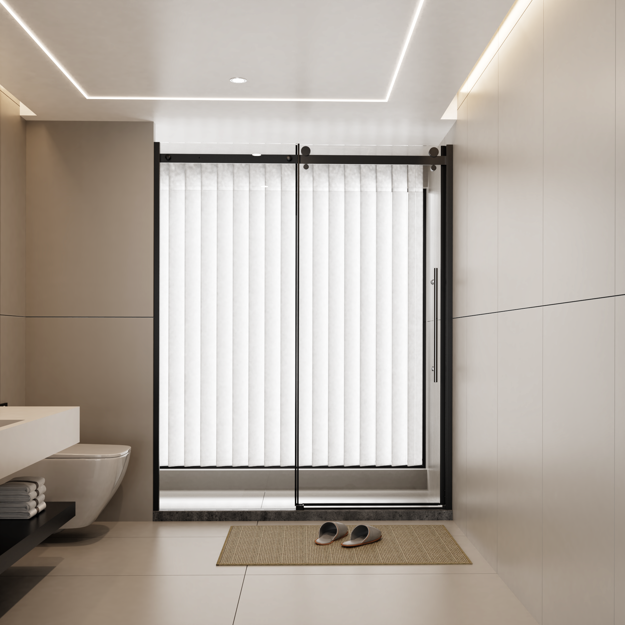 60 x 72 in Frameless Single Sliding Shower Door - 60 x 72 in / Matte Black / Zinc Roller view 2