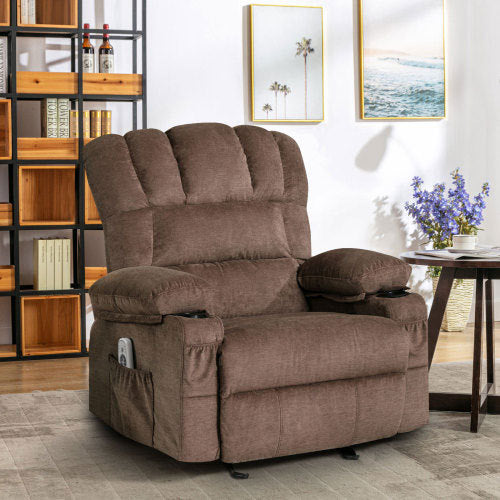 Vanbow.Recliner Chair Massage Heating sofa with USB and side pocket 2 Cup Holders (Brown)