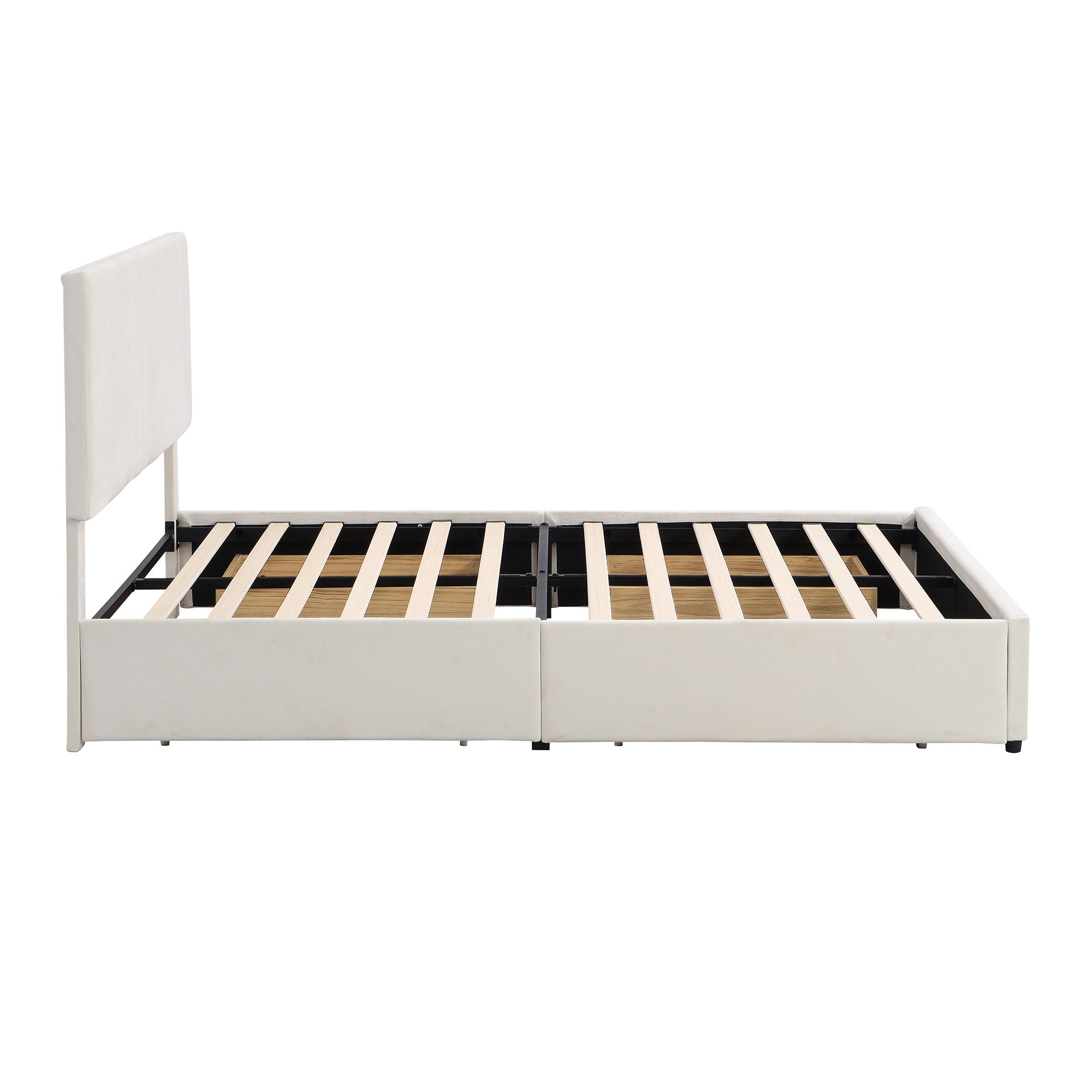 Queen Size Upholstery Platform Bed with Four Drawers on Two Sides, Adjustable Headboard, Beige(Old SKU: WF291774AAA)