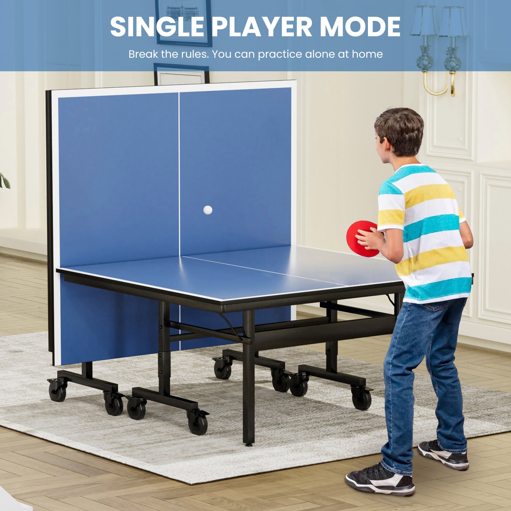 Table Tennis Table - 15mm Professional MDF Indoor Table Tennis Table with Table Tennis Net and Bats etc. Quick Assembly, Single Training Table, 108"L x 60"W x 30"H