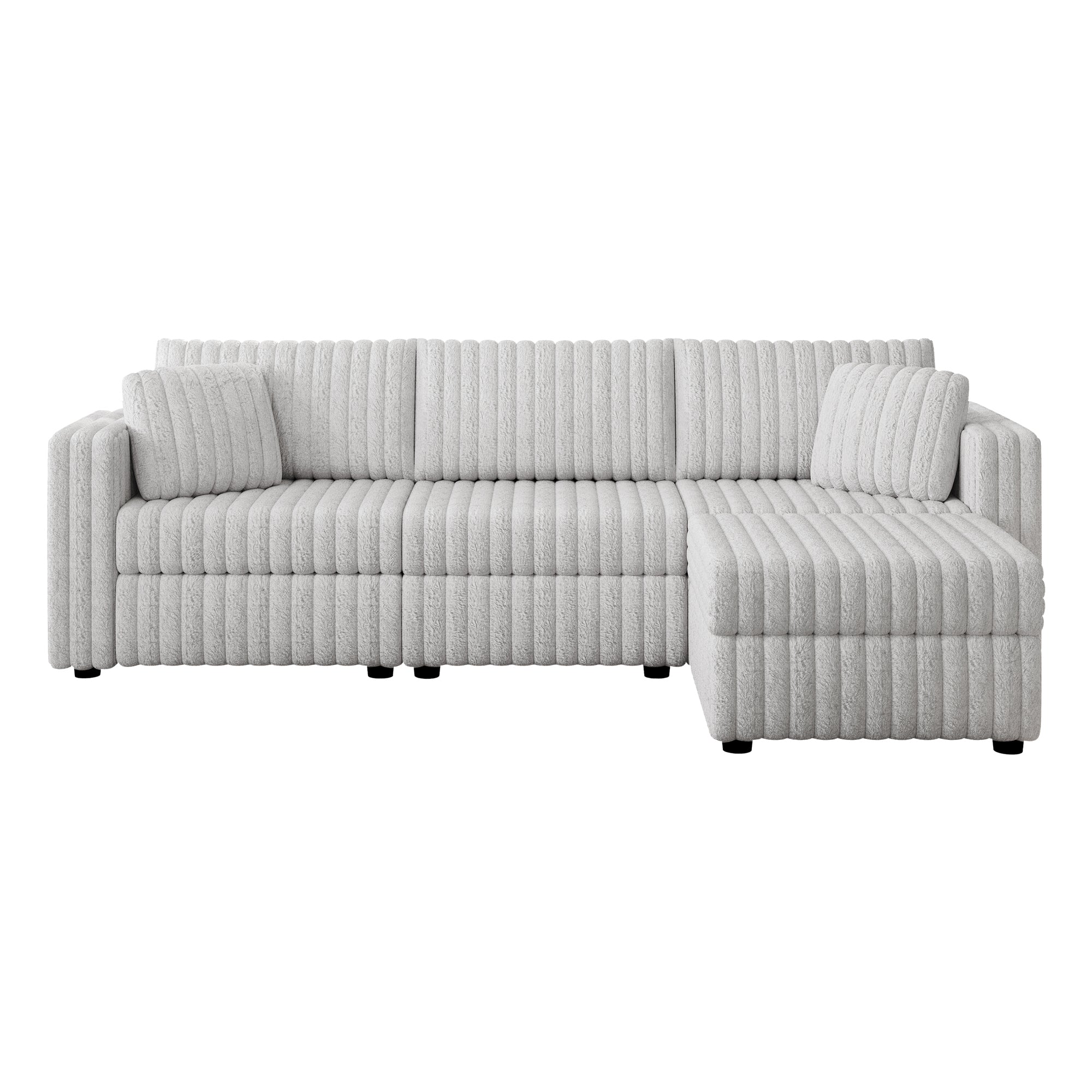 106.3" Soft Rabbit Plush 3-Person Sofa. Matches 30.7" Ottoman with Hydraulic Lift. Comfortable & Stylish. For Bedroom & Living Room. Light Gray. Modern Furniture. Modular Design.