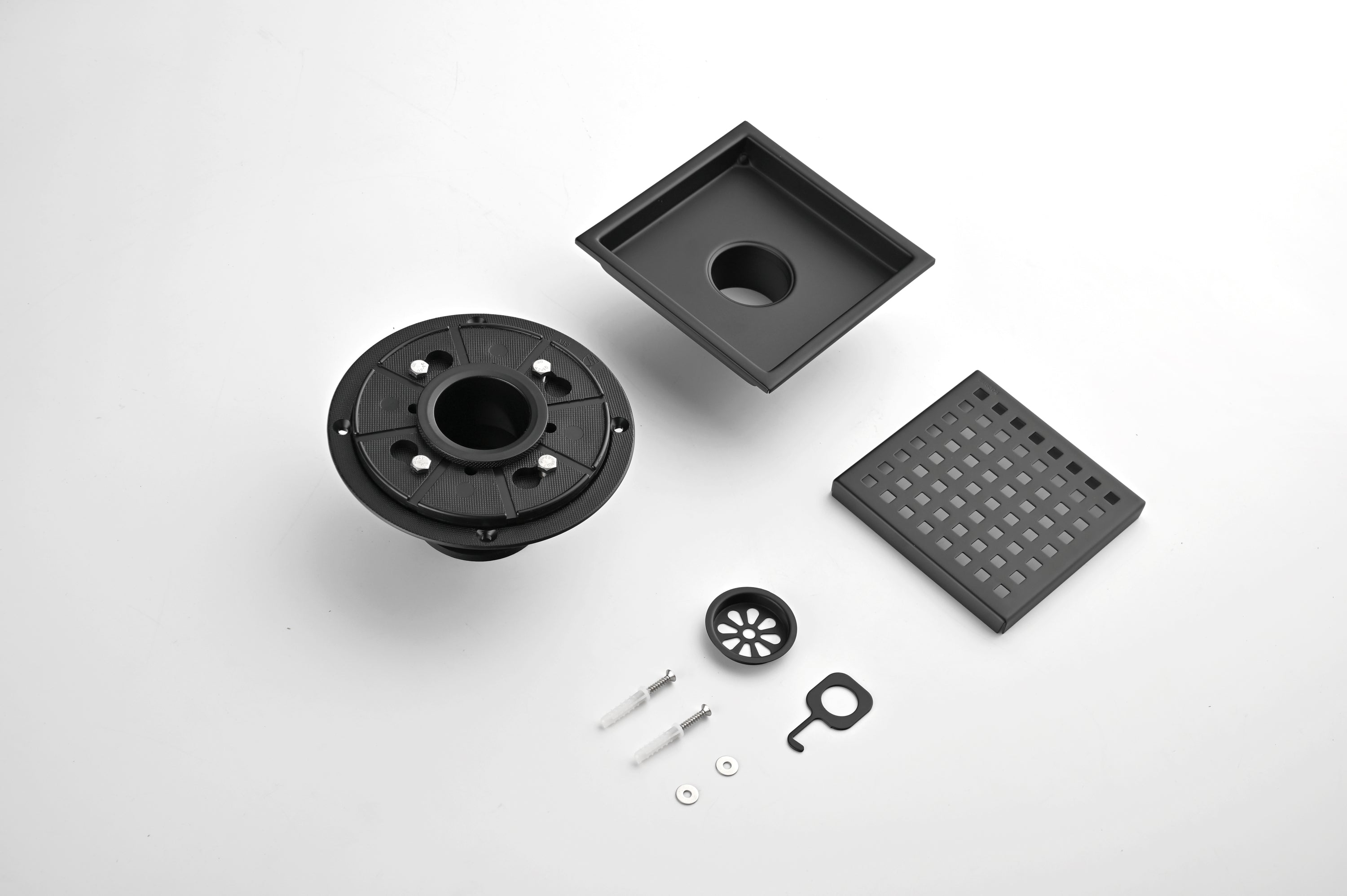 6 Inch Square Shower Floor Drain  Square Shower Floor Drain with Flange,Pattern Grate Removable,Food-Grade SUS 304 Stainless Steel