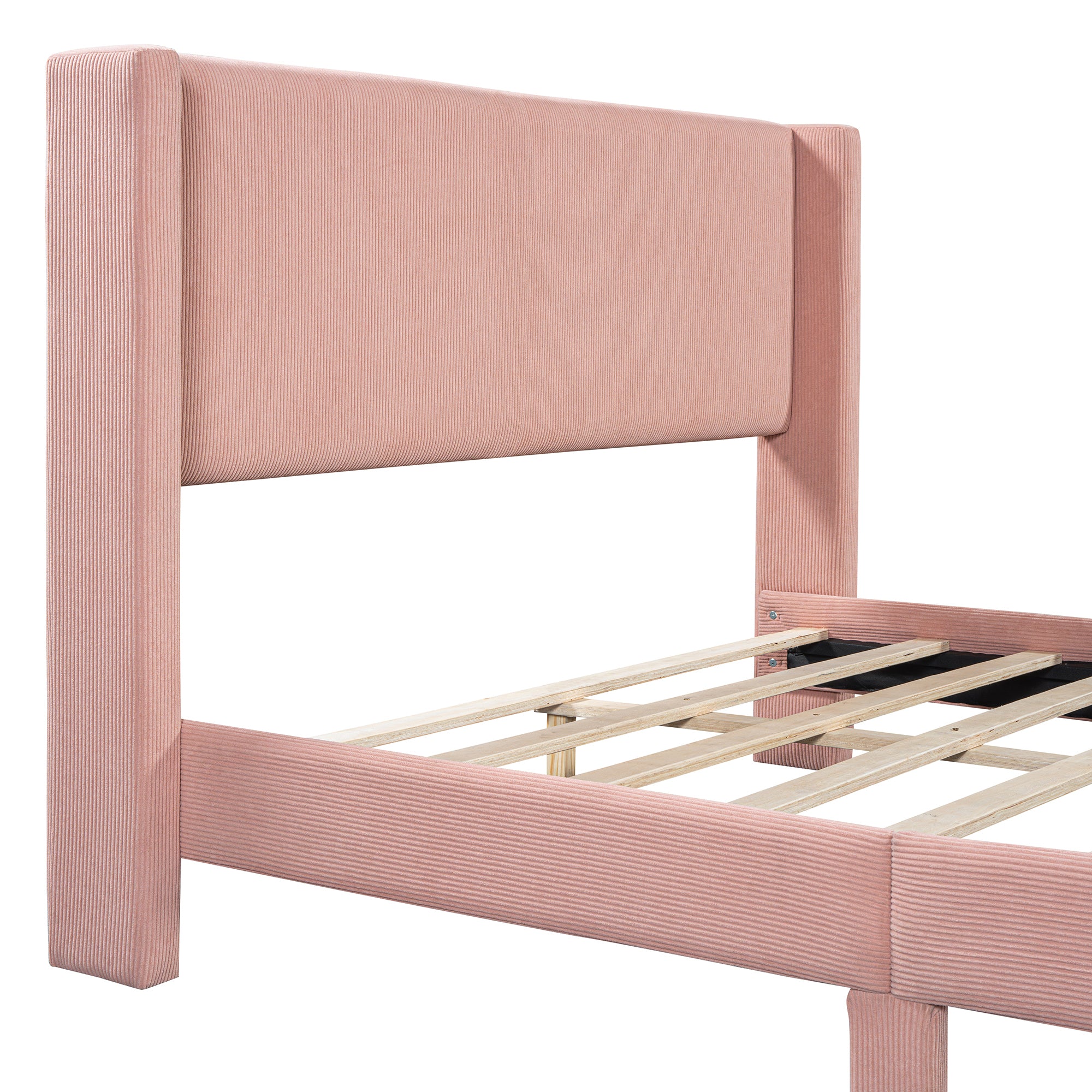 Queen Size Corduroy Platform Bed with Metal Legs, Pink(old sku:WF300238AAH)