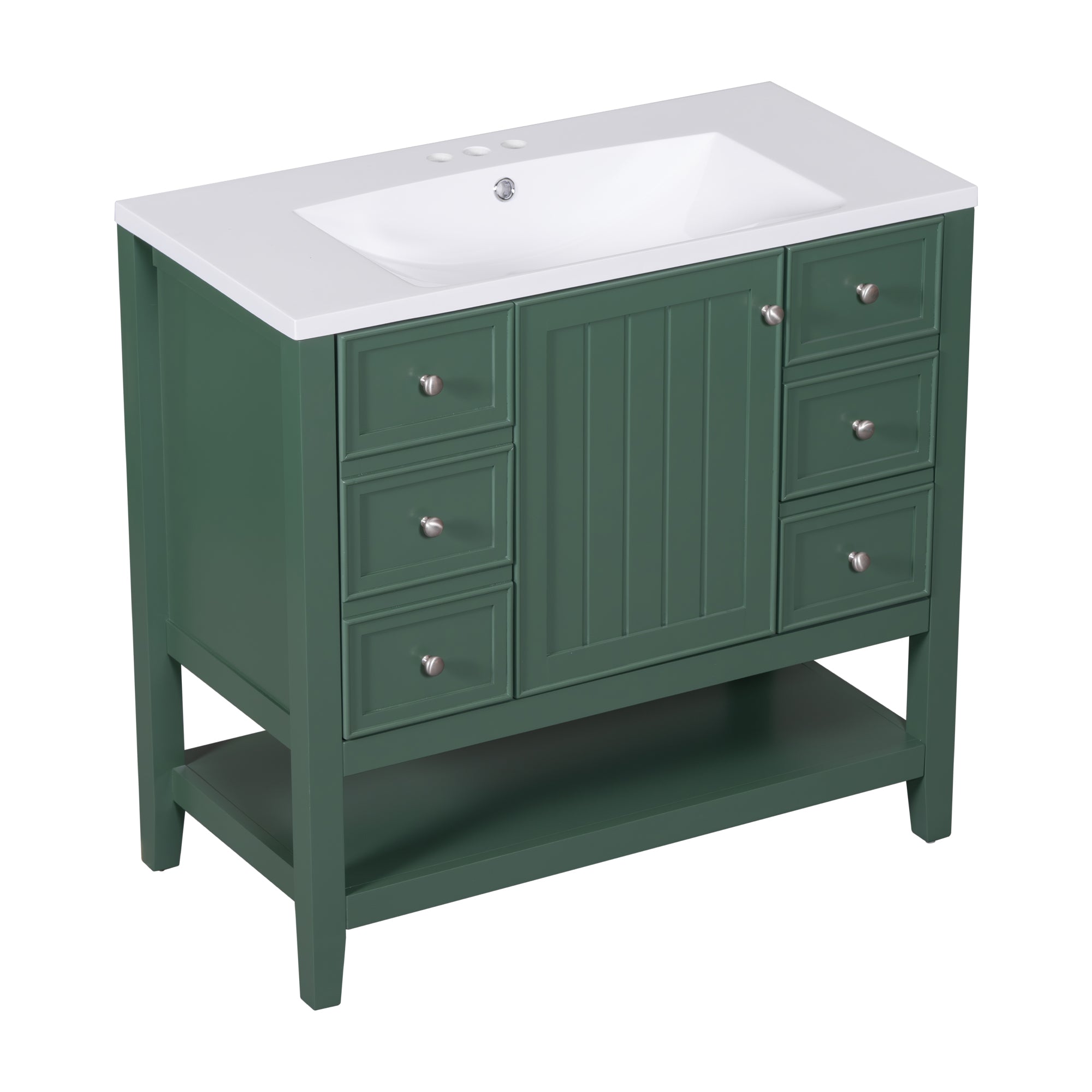 36" Bathroom Vanity with Sink Combo, One Cabinet and Three Drawers, Solid Wood and MDF Board, Green