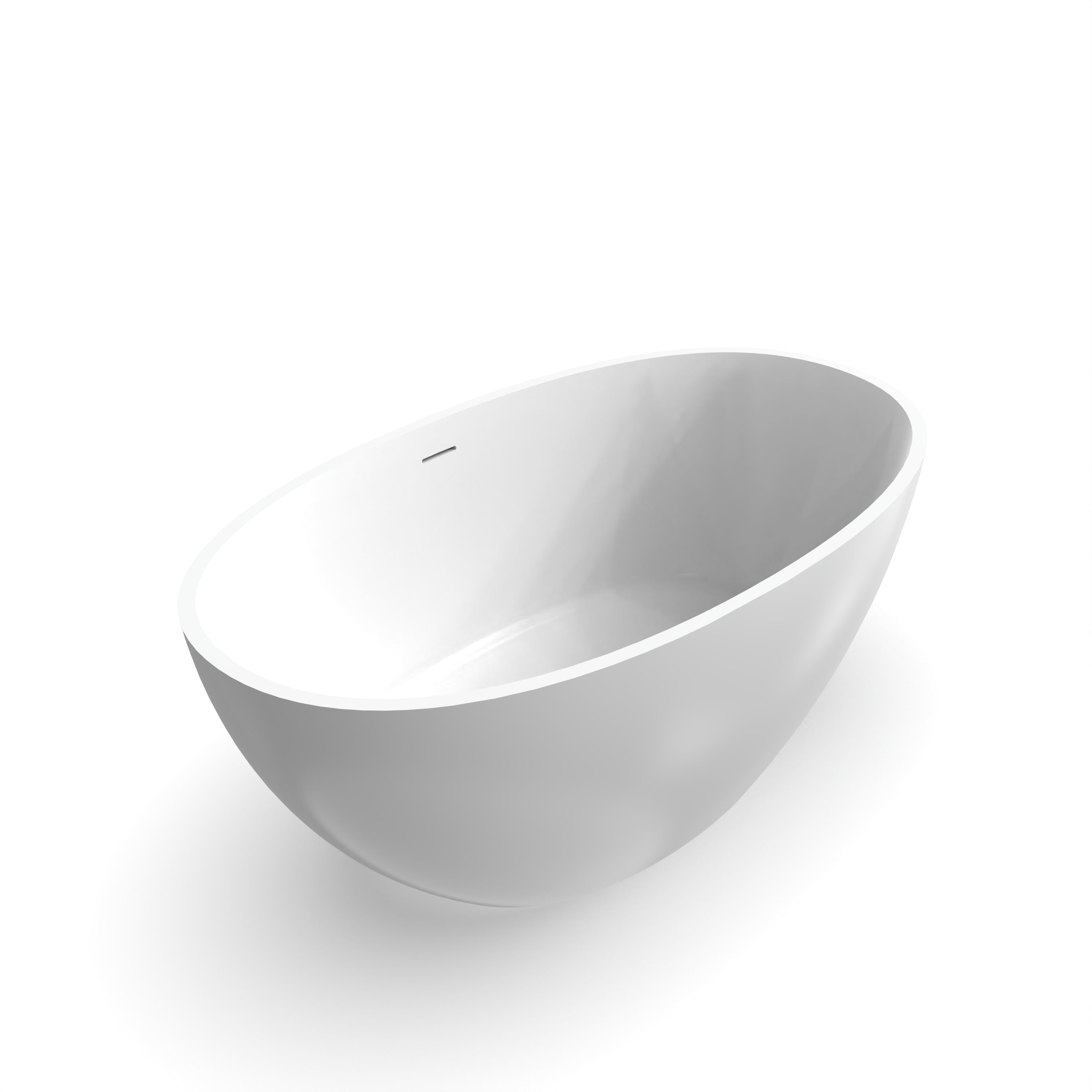 55-inch freestanding solid surface soaking bathtub in white, bathroom setting view