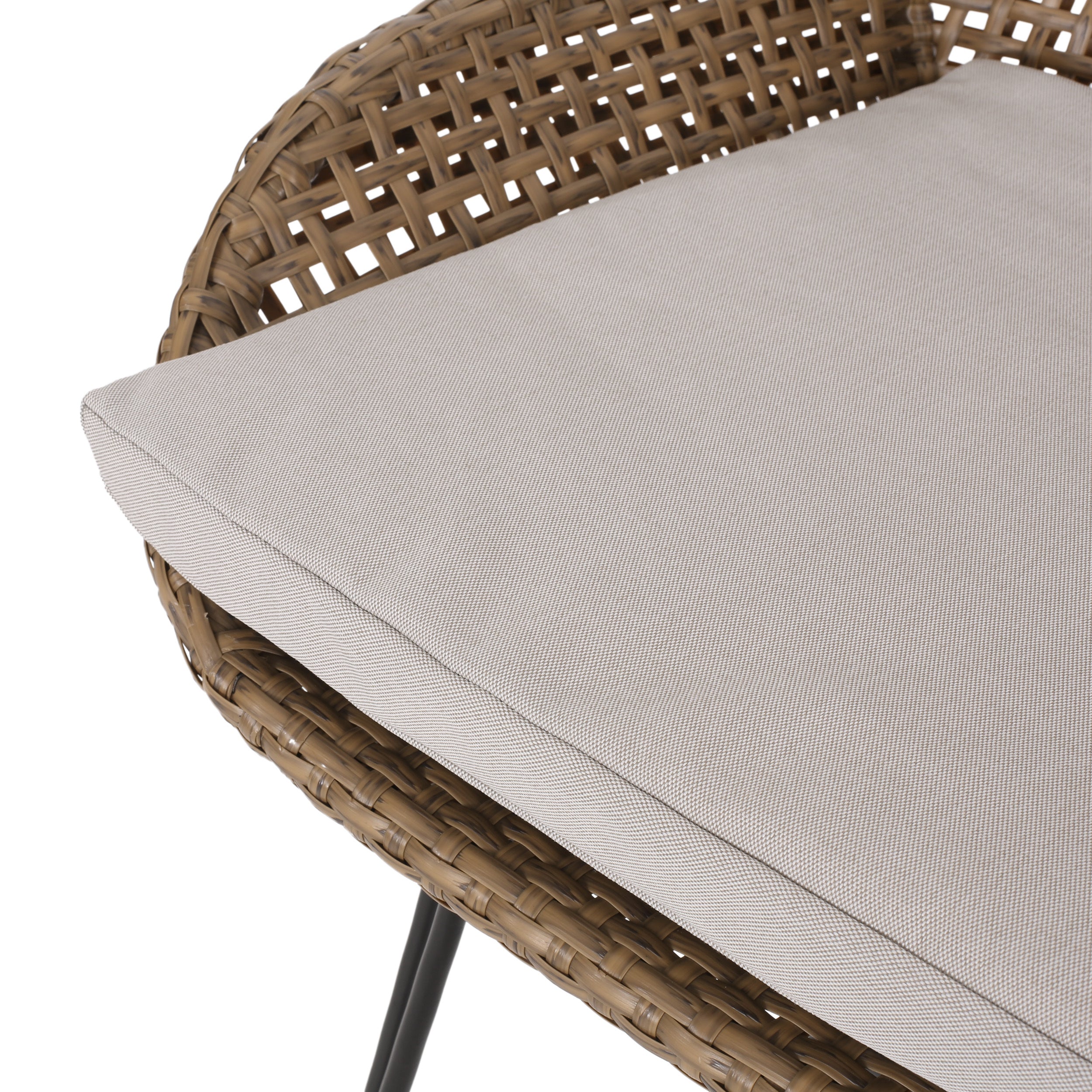 29.25" Outdoor Wicker and Iron Low Back Barstools, Light Brown, with Beige Cushion (Set of 2)