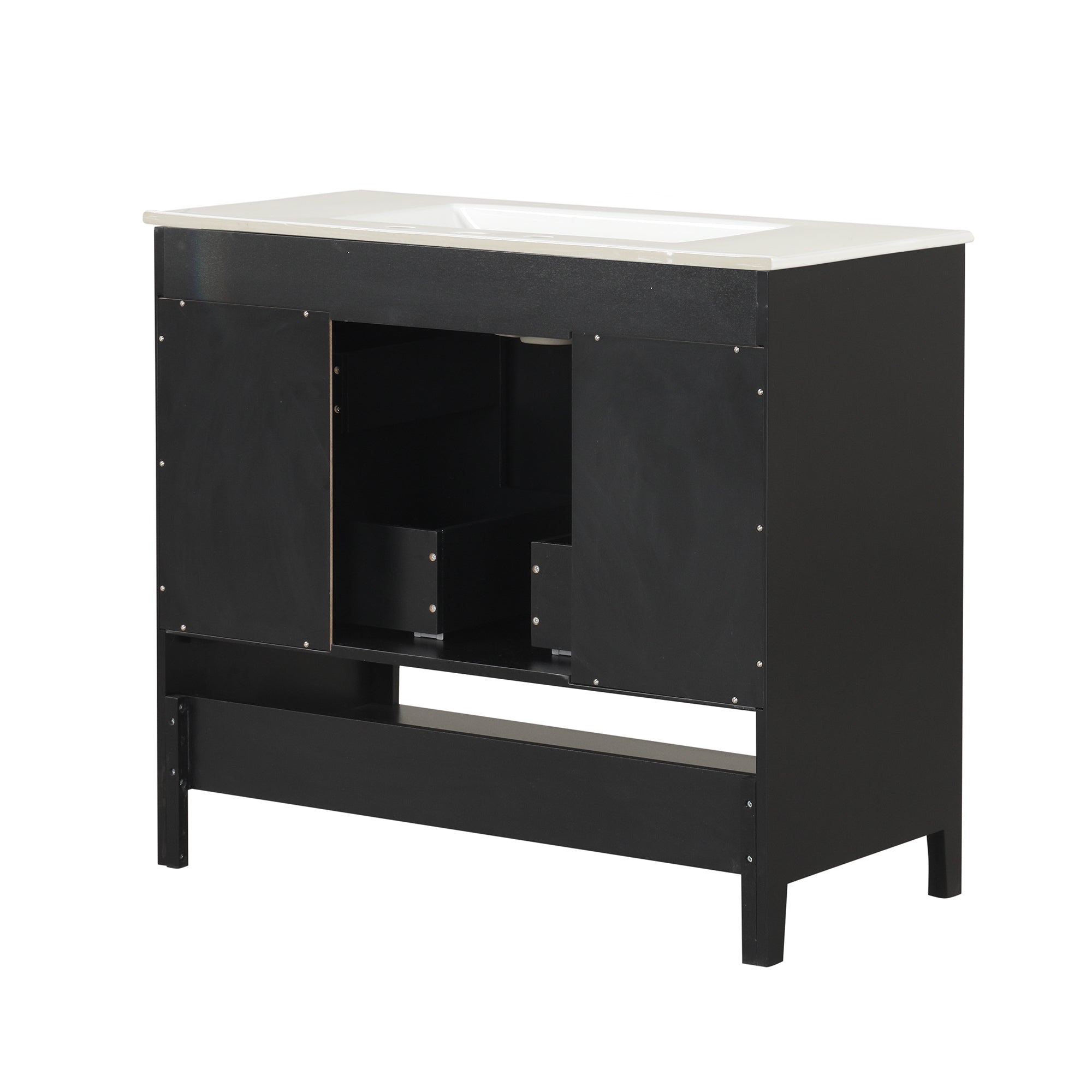 36" Bathroom Vanity with Sink, Multi-functional Bathroom Cabinet with Doors and Drawers, MDF Frame and MDF Board, Black