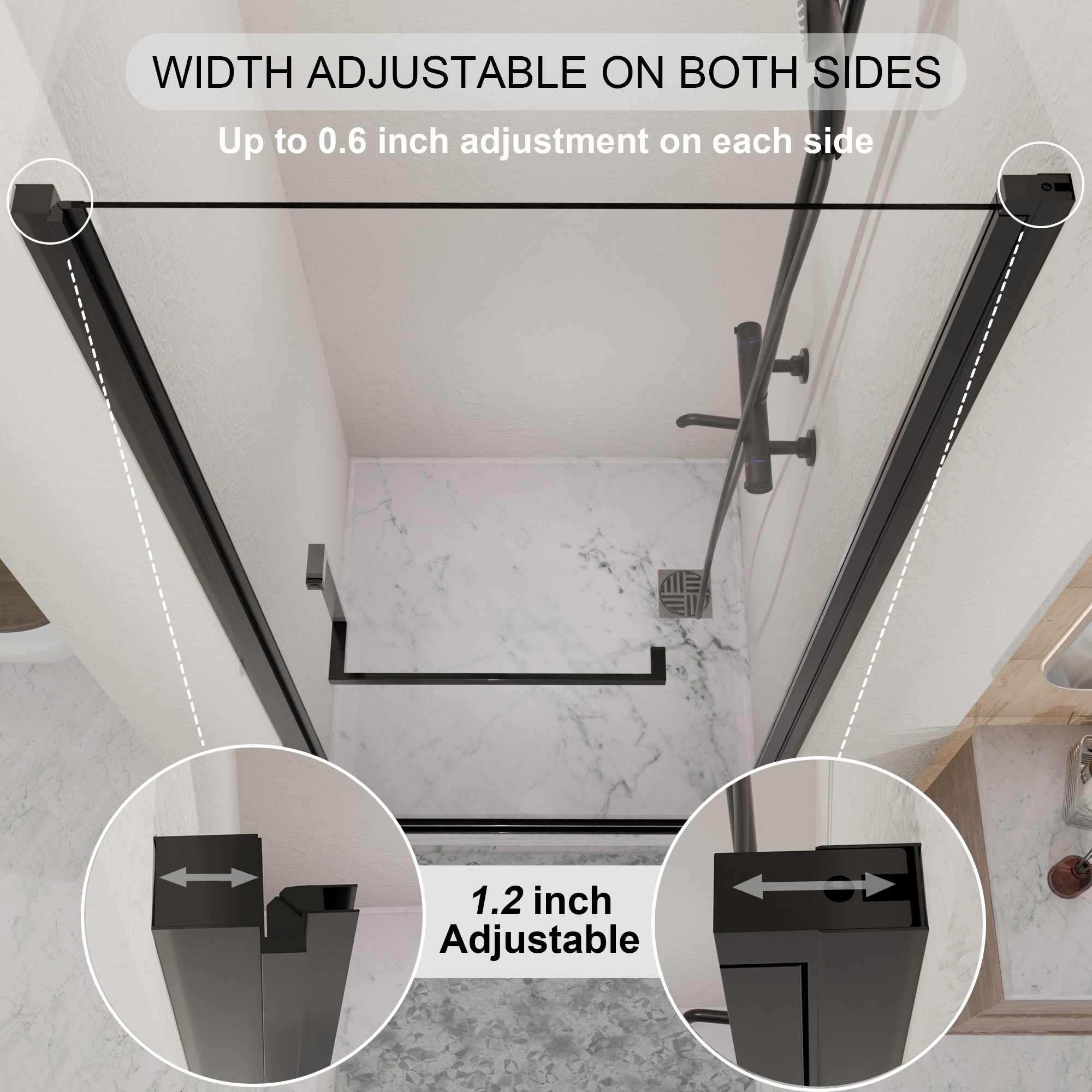 32-35 x 72 in Semi-Frameless Pivot Shower Door - 32-33.2 x 72 in / Matte Black view 4