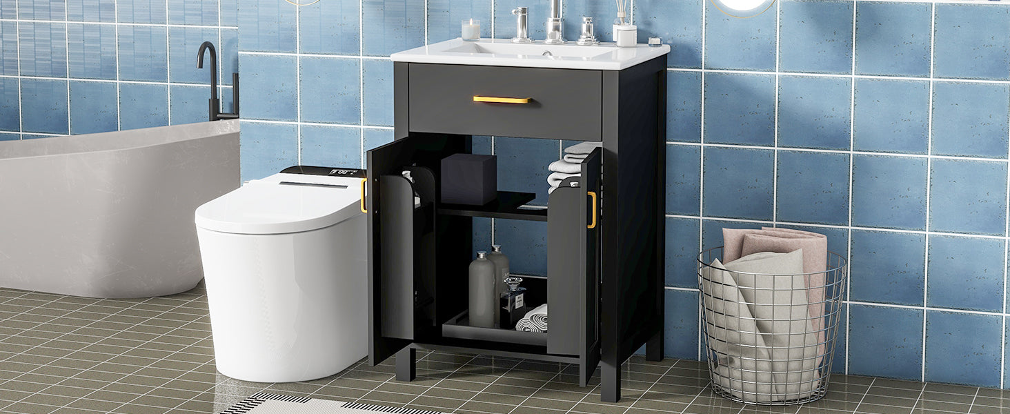 24"Bathroom Vanity Combo with Ceramic sink, Luxurious Space-Saving Vanity - W24"*D18"*H34"inch, 2 Soft Close Doors