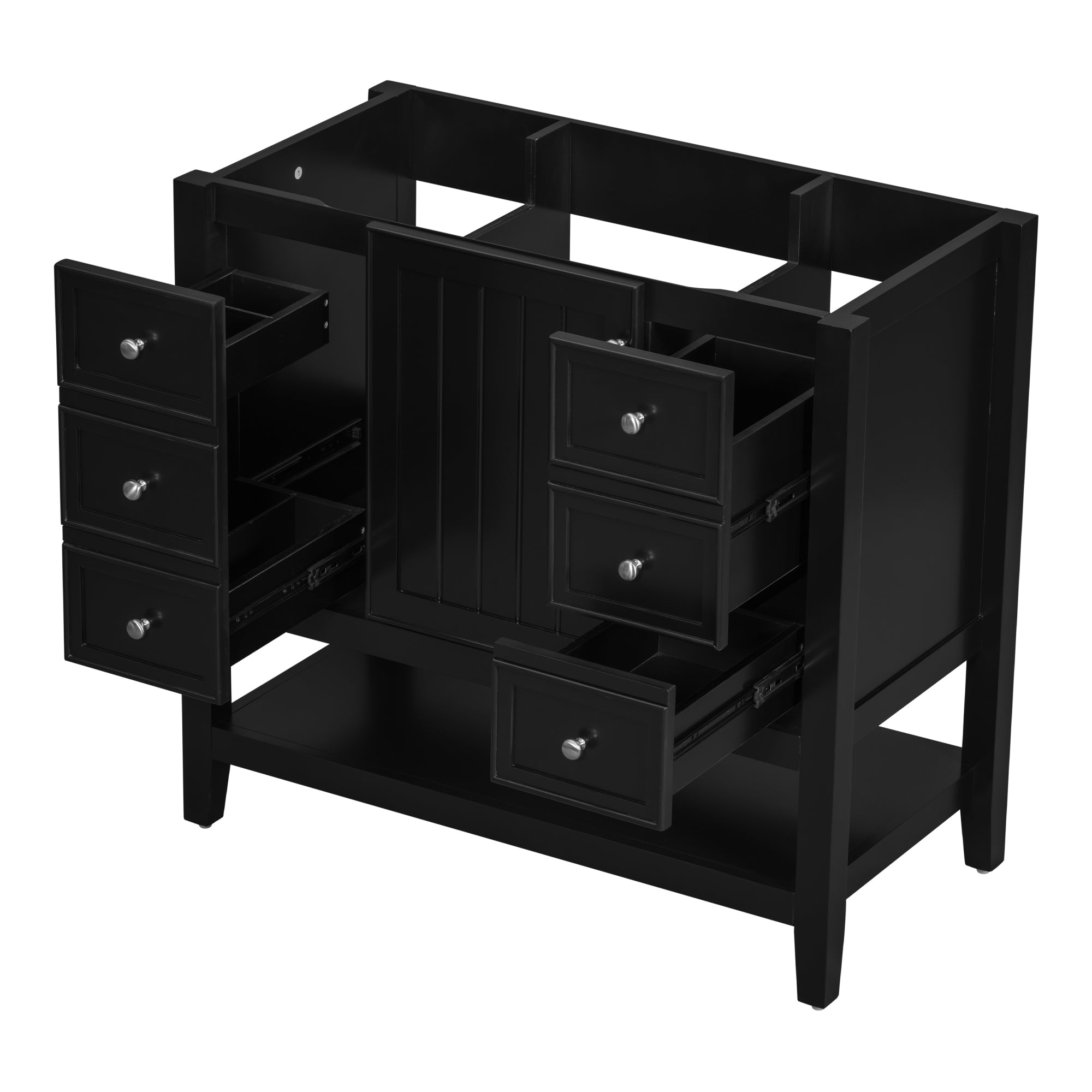 36" Bathroom Vanity without Sink, Cabinet Base Only, One Cabinet and three Drawers, Black