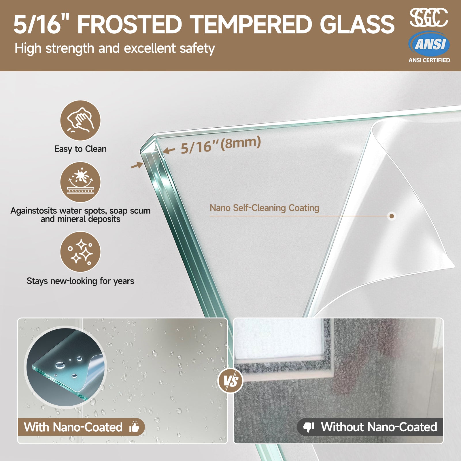 56-60 x 60 in Frosted Frameless Single Sliding Tub Door - 56-60 x 60 in / Frosted Glass / Matte Black view 6